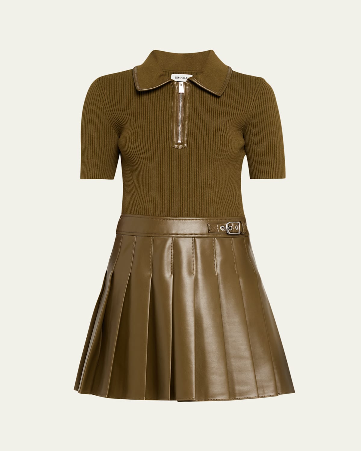 Simkhai Linnie Pleated Combo Mini Dress In Green