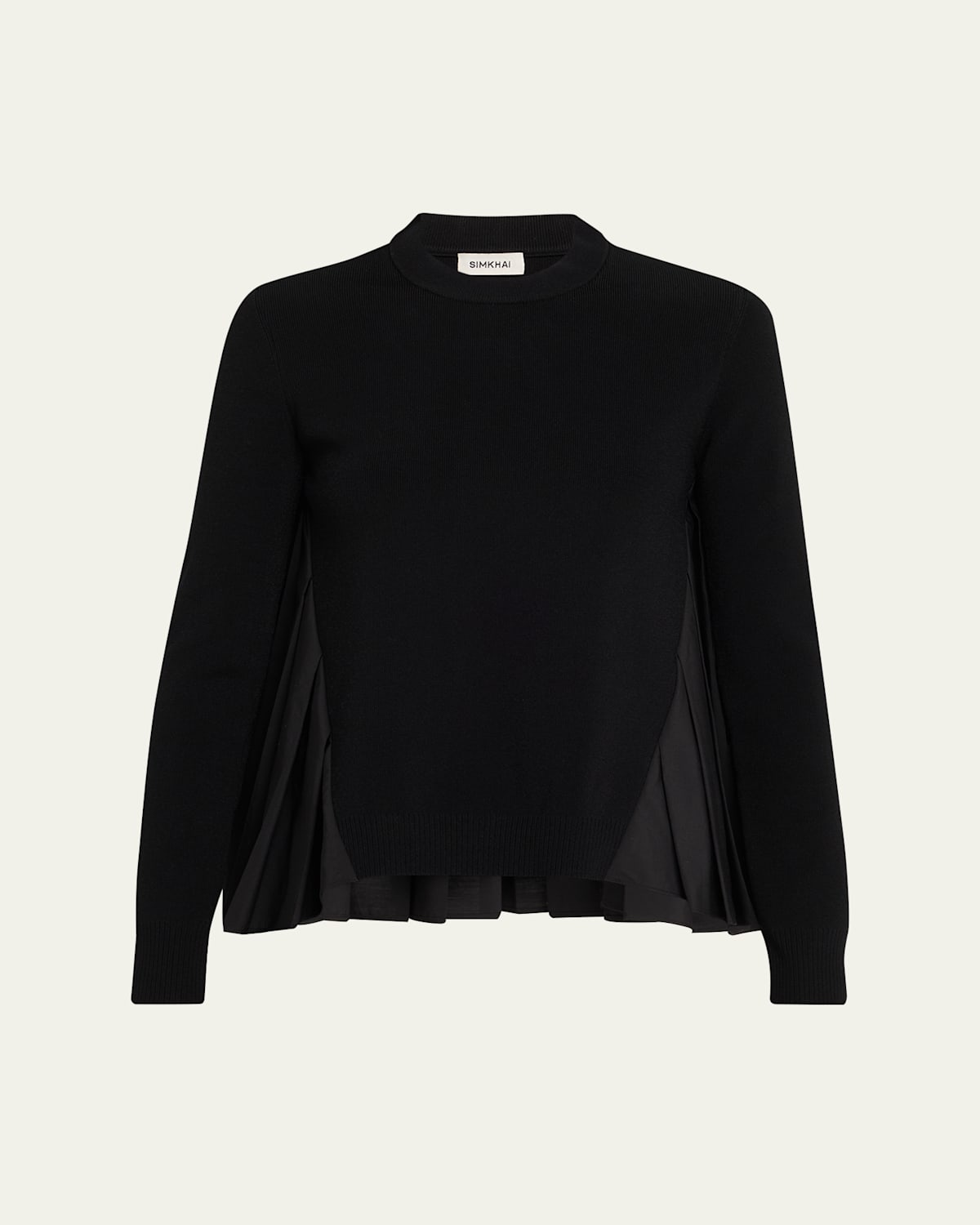Simkhai Elanore Long-sleeve Pleated Sweater In Black