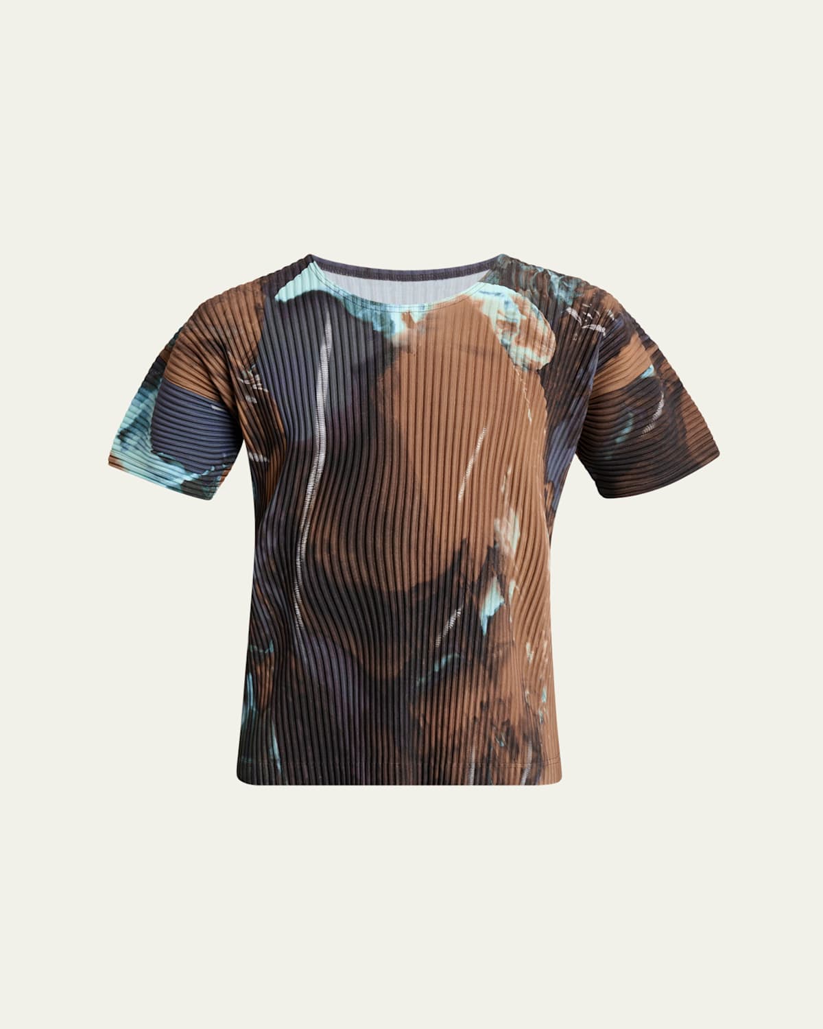 Issey Miyake Men's Multi Agate Pleated T-shirt In Brown