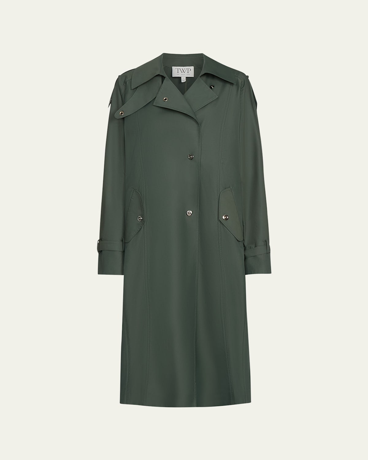 Twp Bogie Long Trench Coat In Green