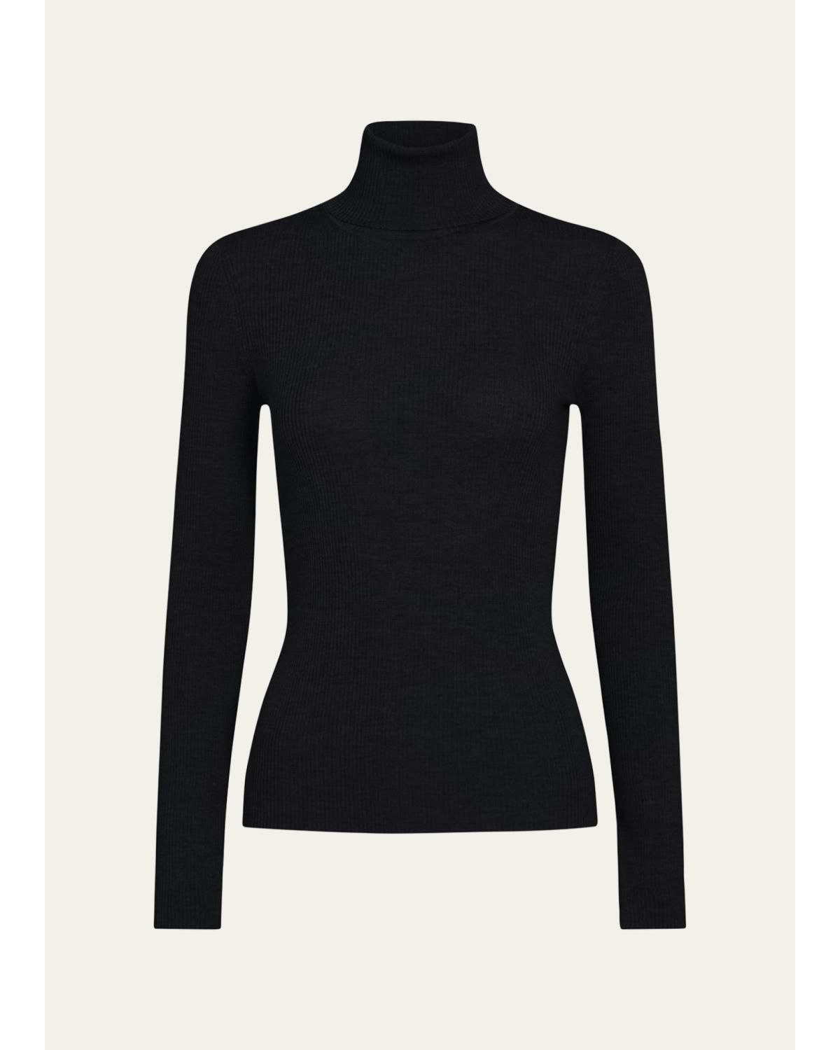 Rib-Knit Wool Turtleneck Sweater