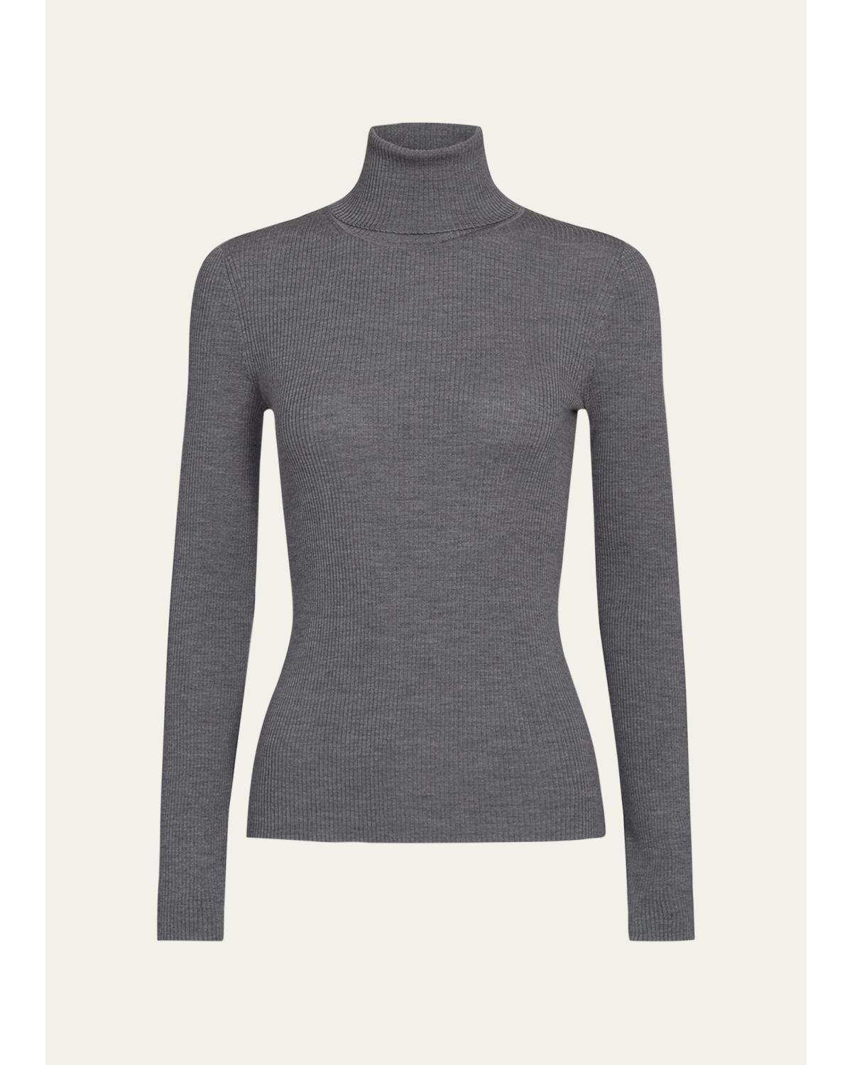 Rib-Knit Wool Turtleneck Sweater