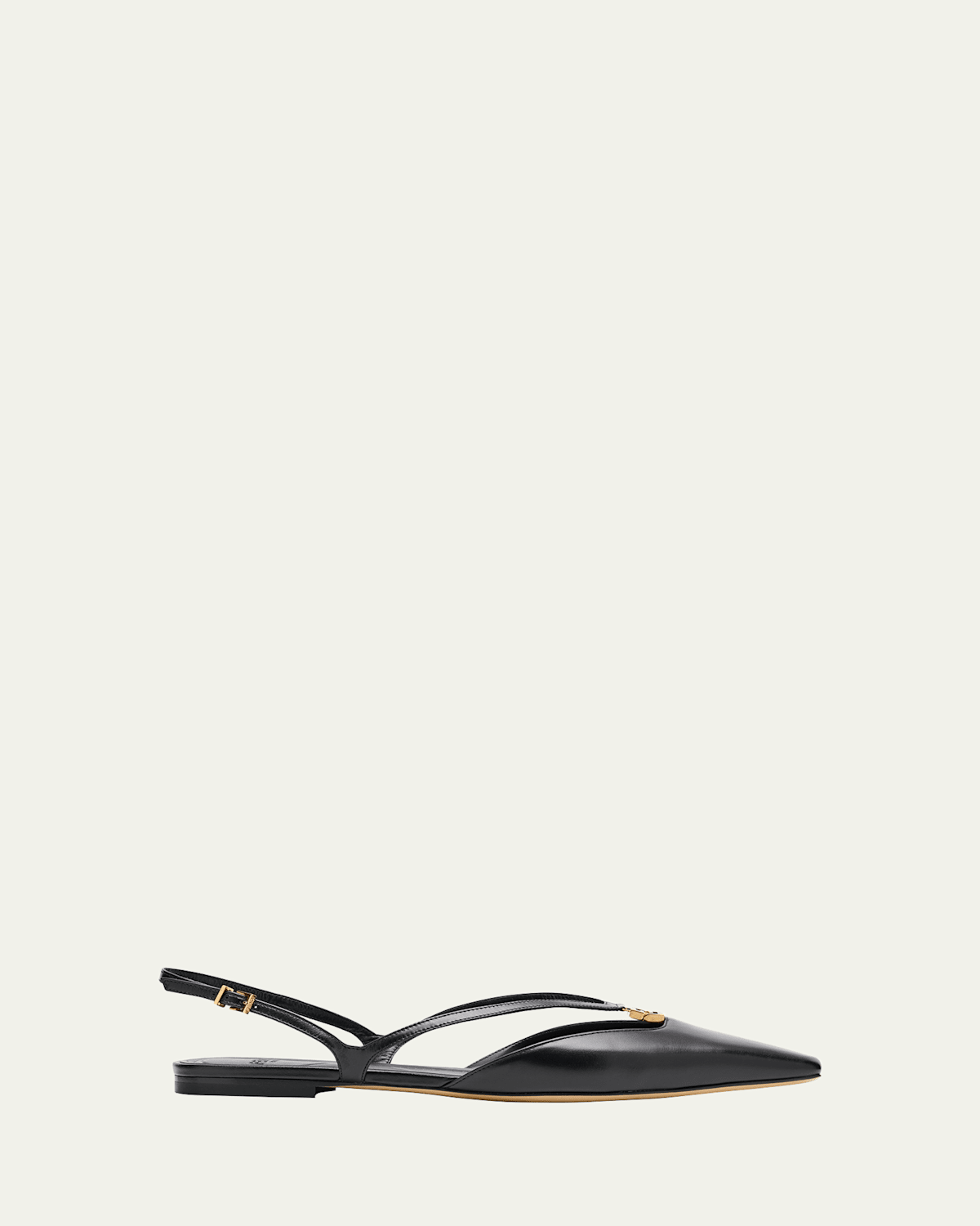 Fendi Fold Leather Slingback Flats In Black