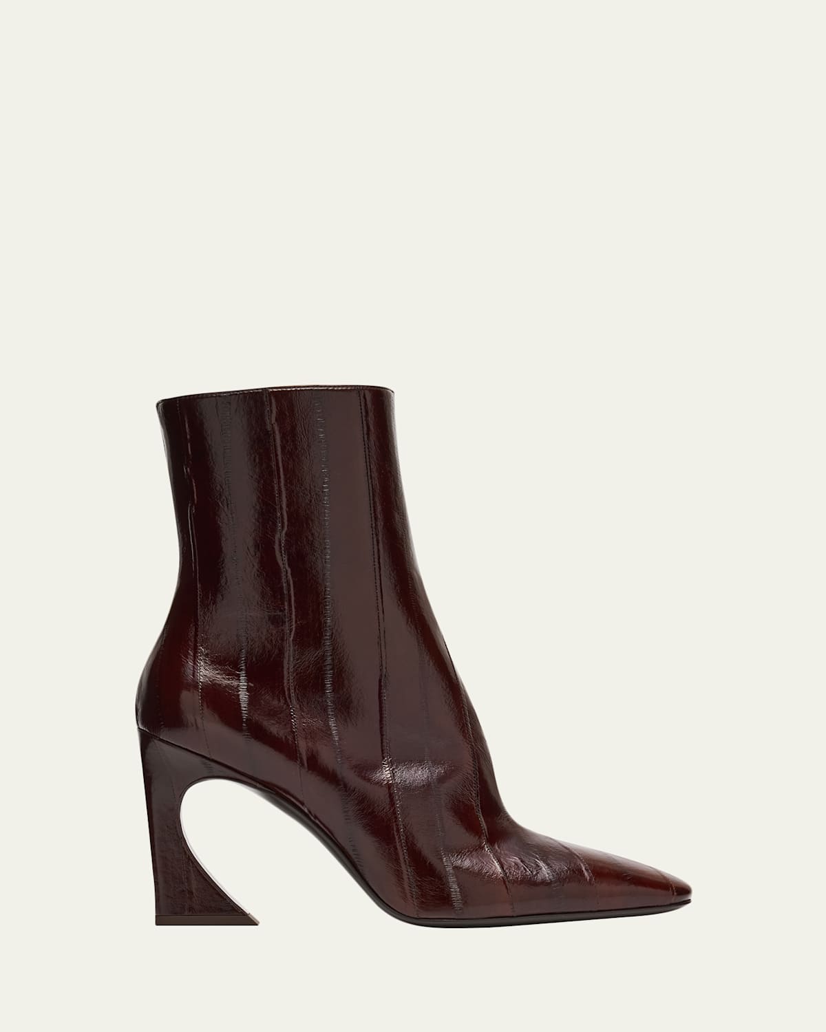 Fendi 95mm Eel Leather Curved Heel Booties In Brown