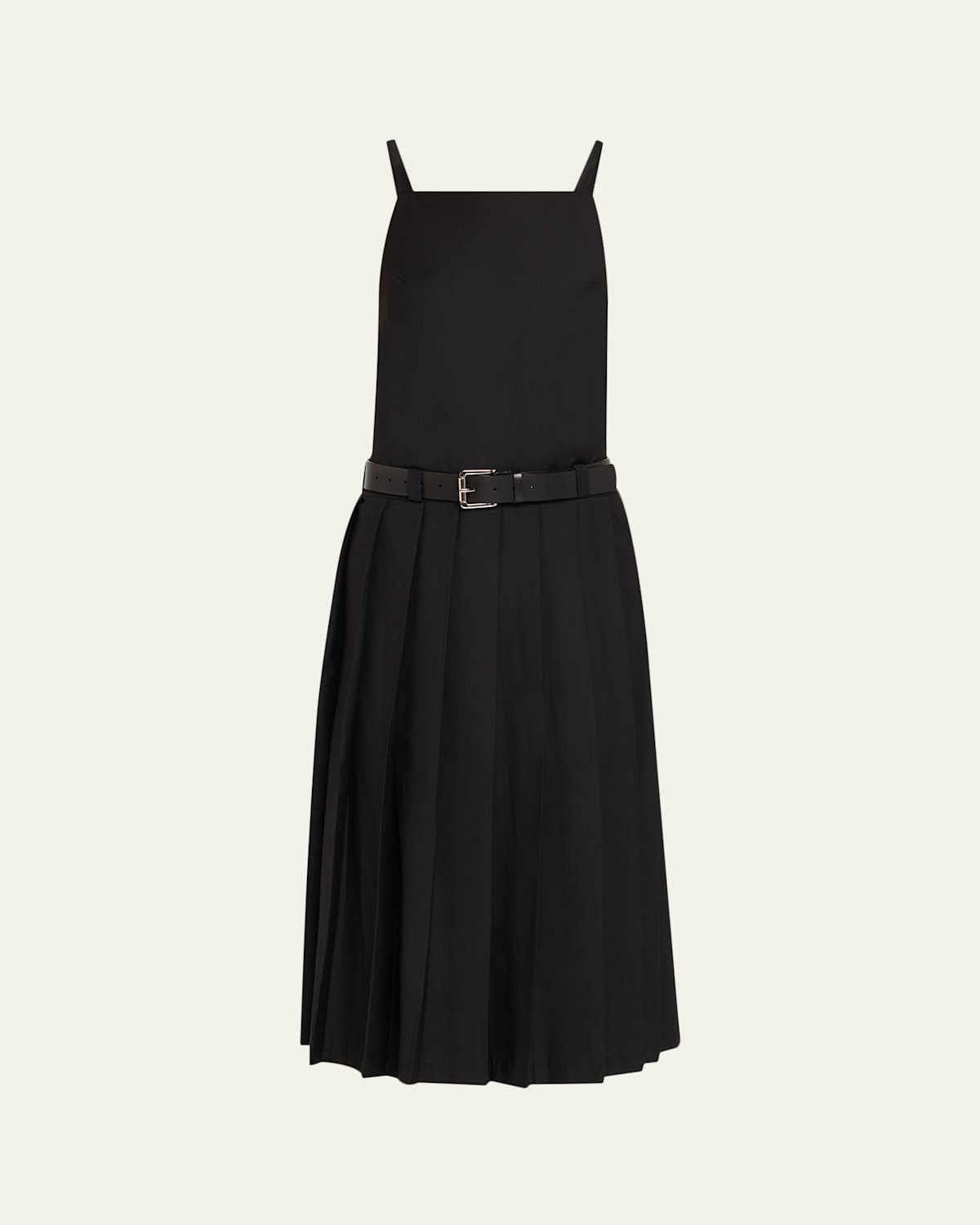 Courtney Zheng Pleated Drop-waist Dress With Belt In Black