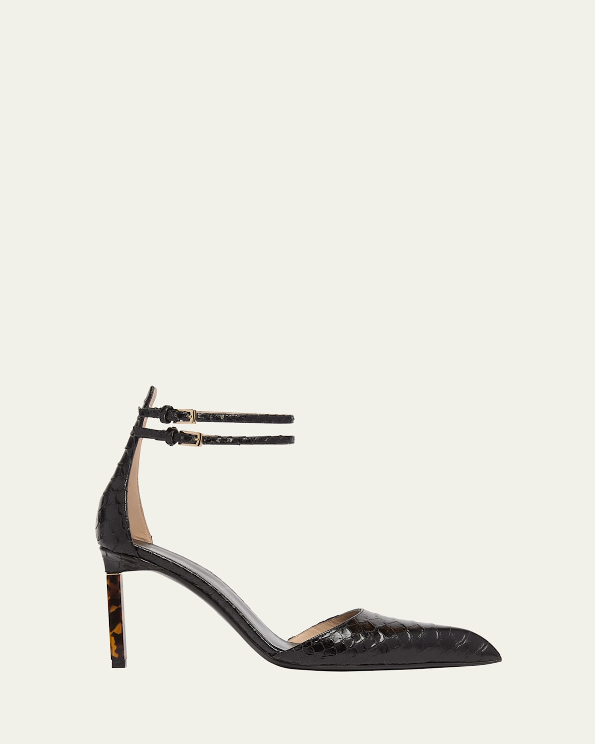 Tom Ford Python Stamped Leather Double Ankle Strap Pumps In Black