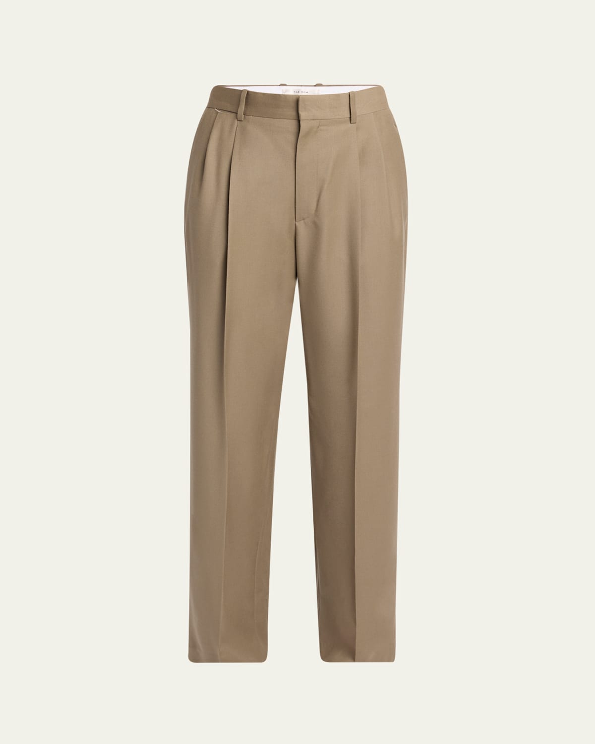 The Row Men's Zev Flannel Double-pleated Pants In Brown