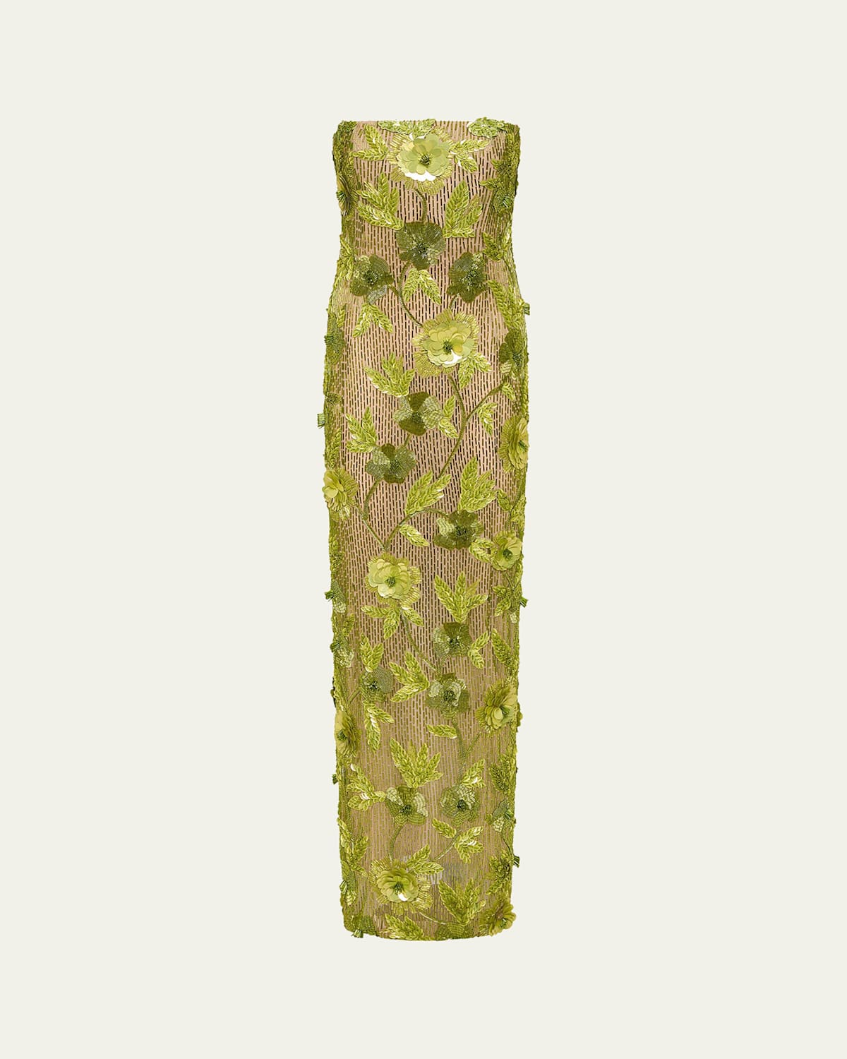 Rachel Gilbert Pierre Floral Beaded Strapless Gown In Green