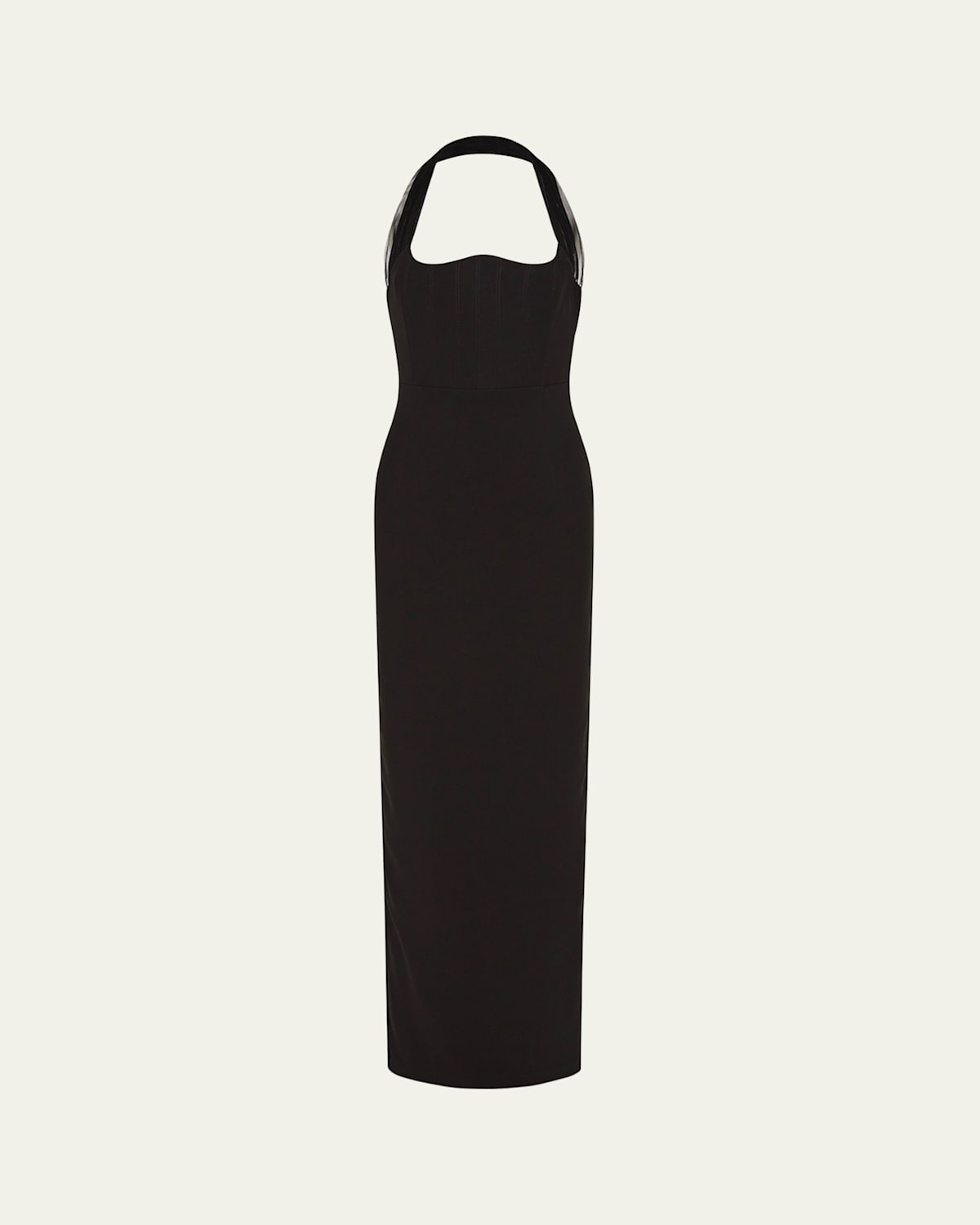 Rachel Gilbert Maria Tulle Halter Column Gown In Black
