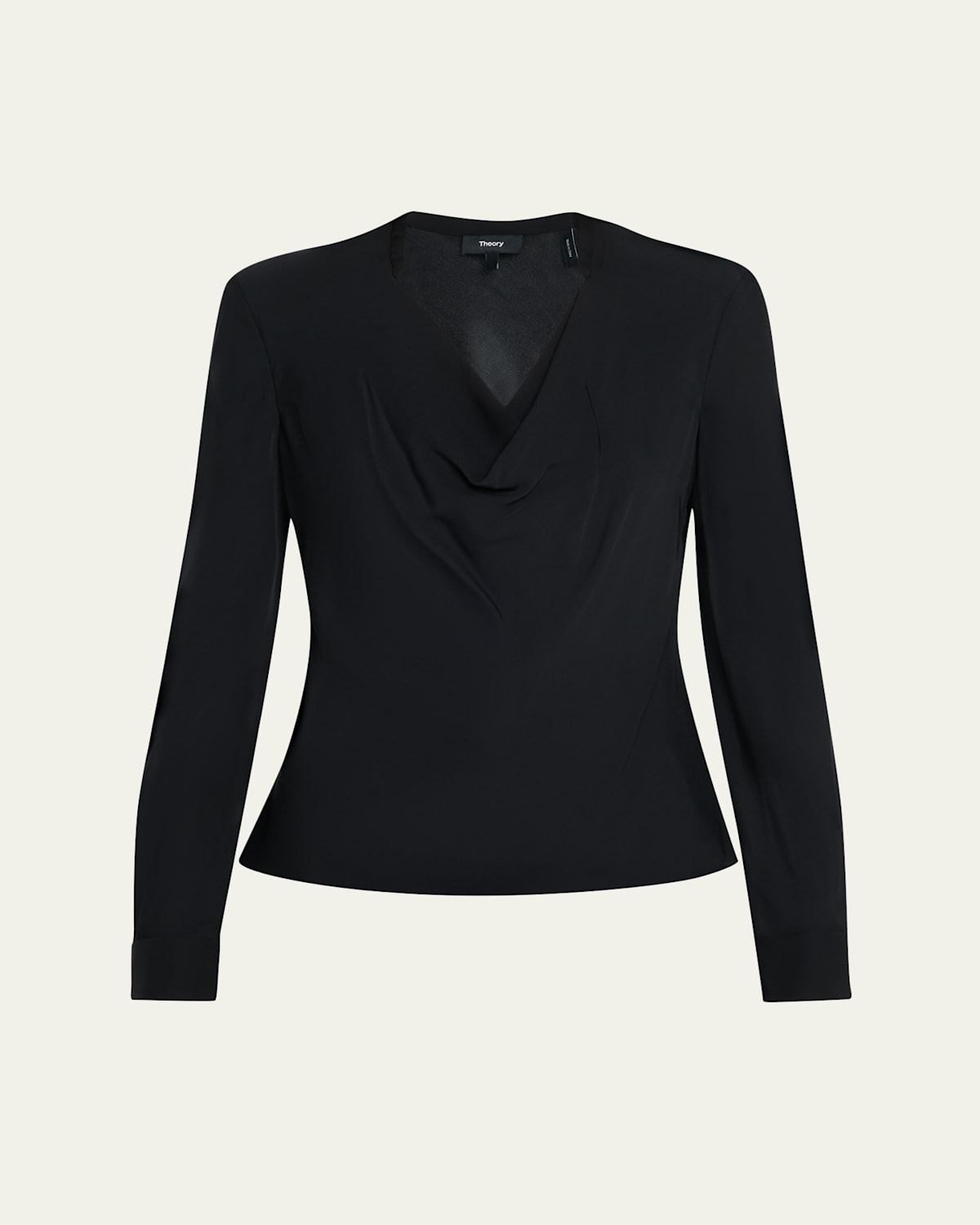 Theory Draped Long-sleeve Silk Blouse In Black