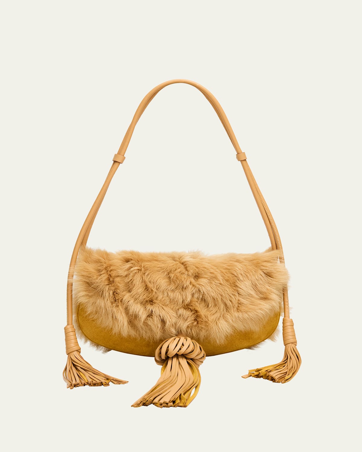 Ulla Johnson Paloma Tassel Suede & Shearling Shoulder Bag In Pink