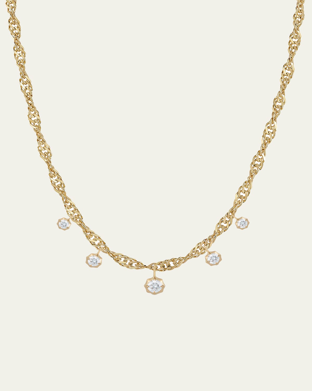 Jade Trau 18K Yellow Gold Hanging Charlie 5 Diamond Necklace