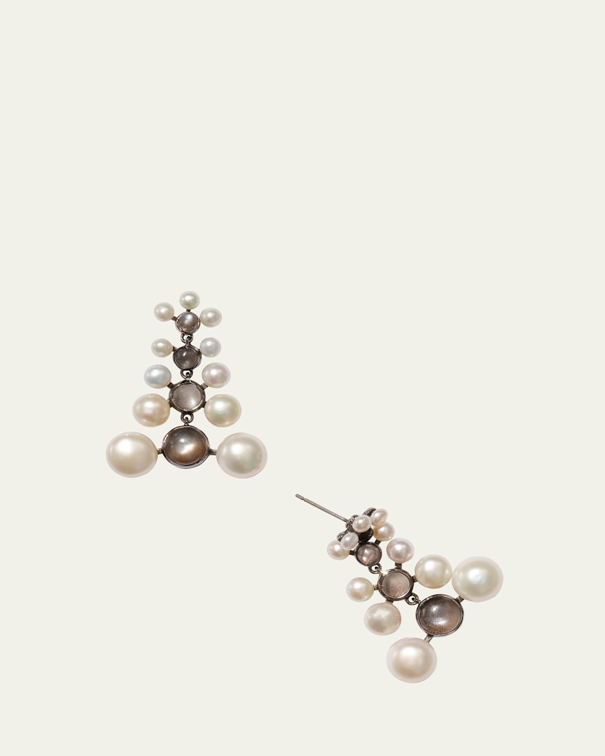 Siren Earrings with Pearls and Black Sheen Moonstone Cabochons