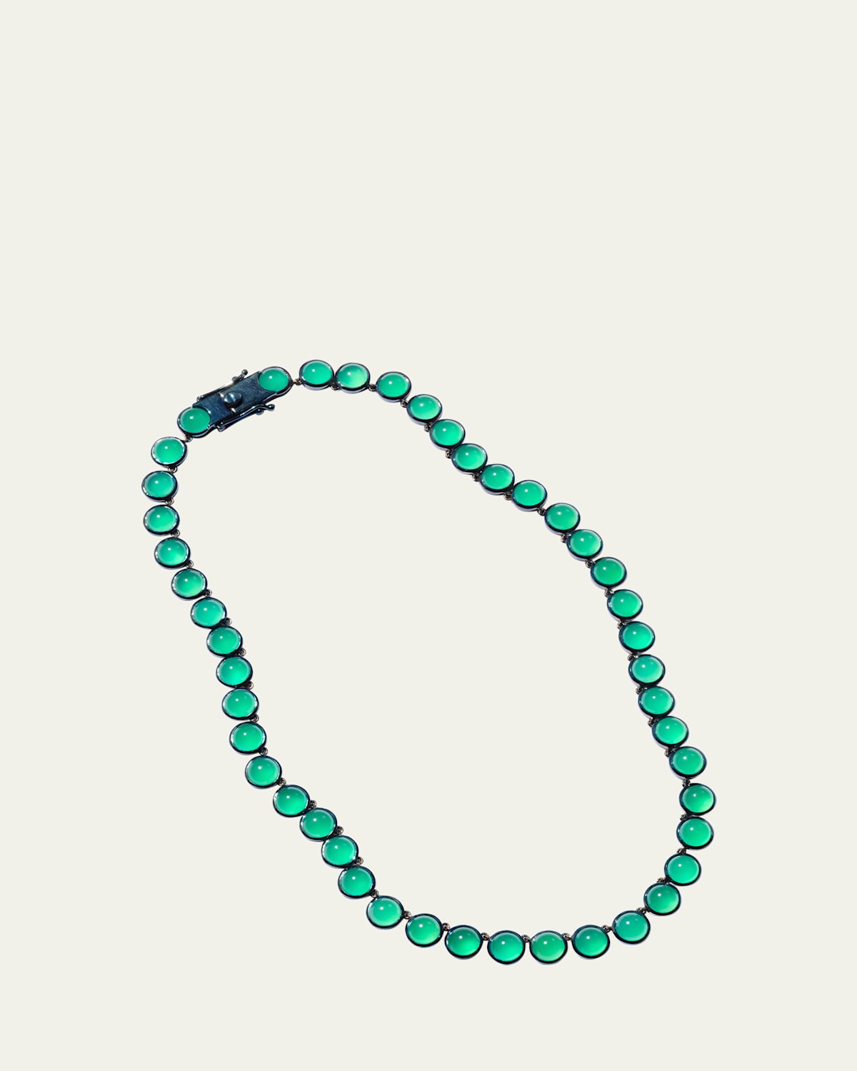 Riviere Dot Necklace with 7mm Cabochon Cut Green Onyx