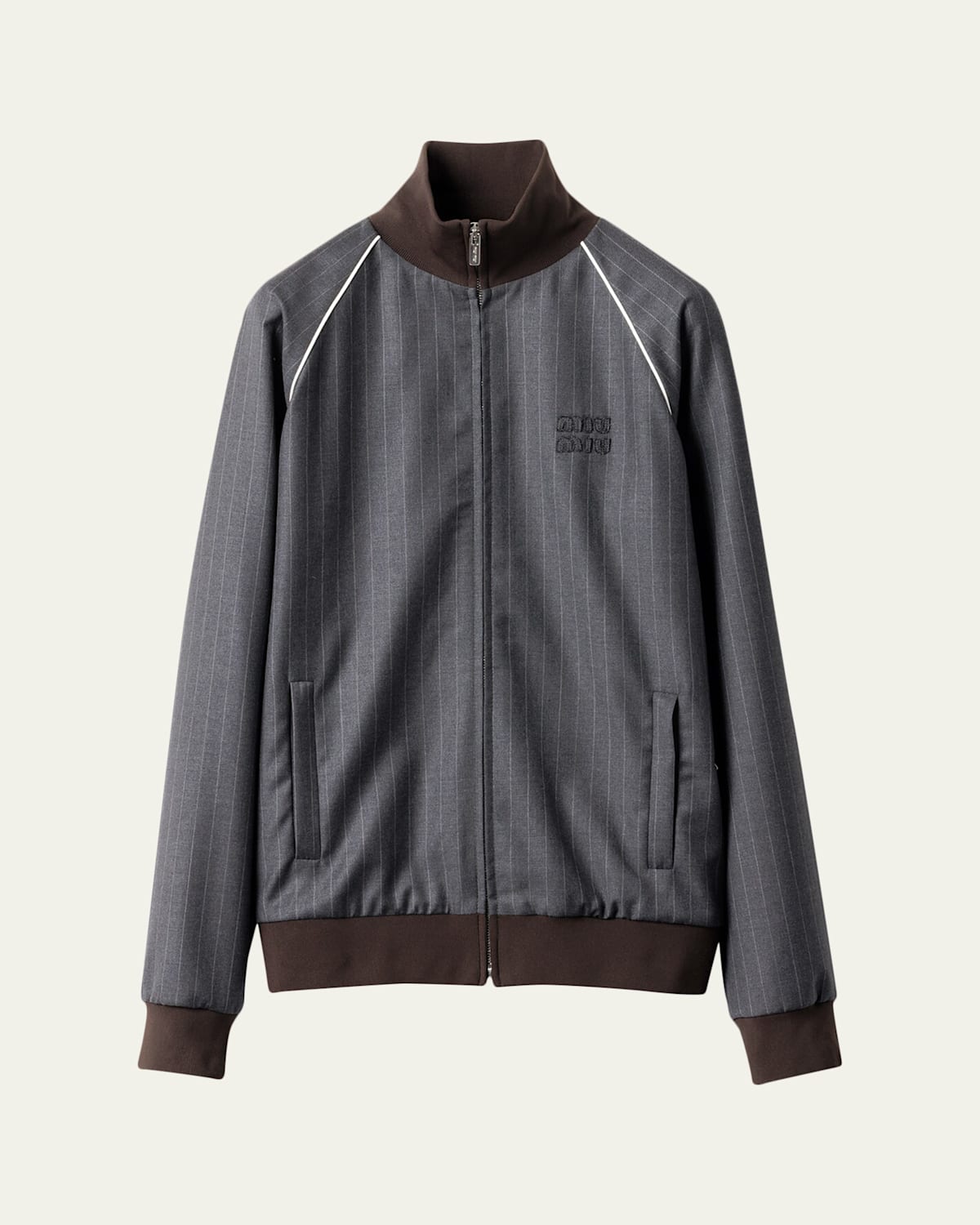 Miu Miu Pinstripe Zip-up Jacket In Gray