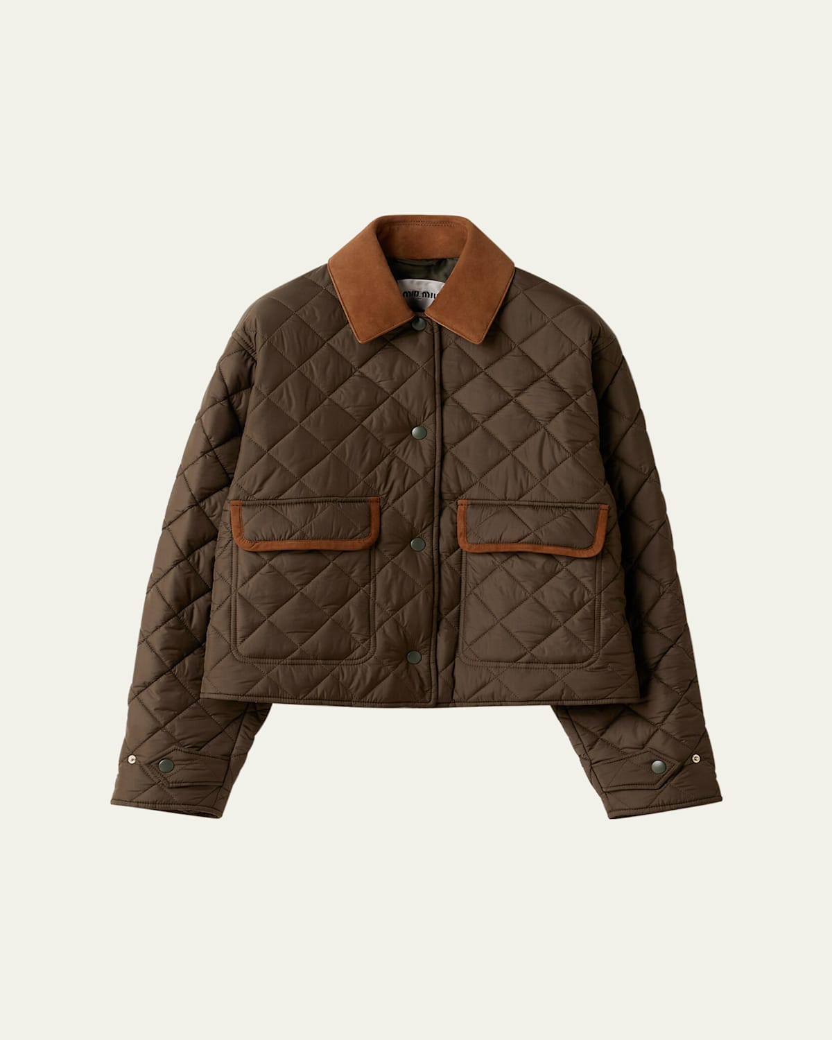 Miu Miu Suede Collar Quilted Barn Jacket In Green