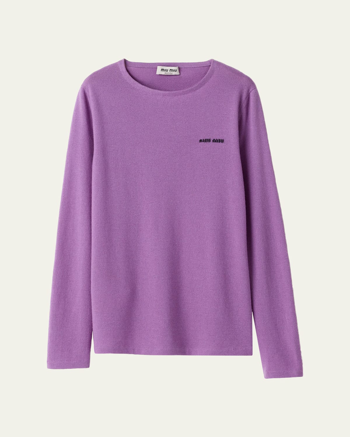Miu Miu Soft Wool Blend Crew Neck Long Sleeve Sweater In Purple
