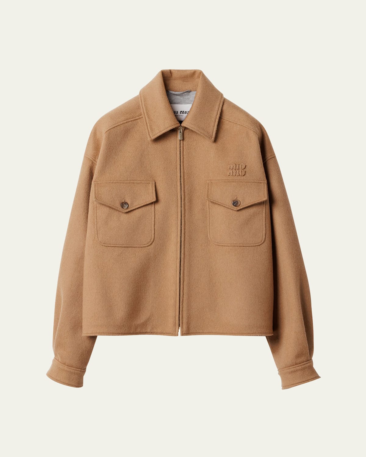 Miu Miu Boxy Cropped Camel Hair Jacket In Brown