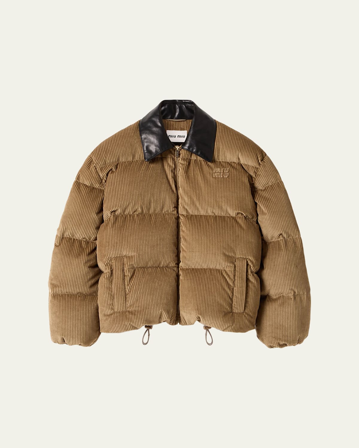 Miu Miu Leather-collar Corduroy Puffer Jacket In Burgundy