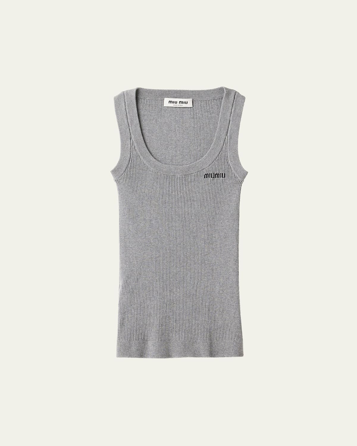 Miu Miu Scoop-neck Rib Knit Cotton Tank Top In Gray