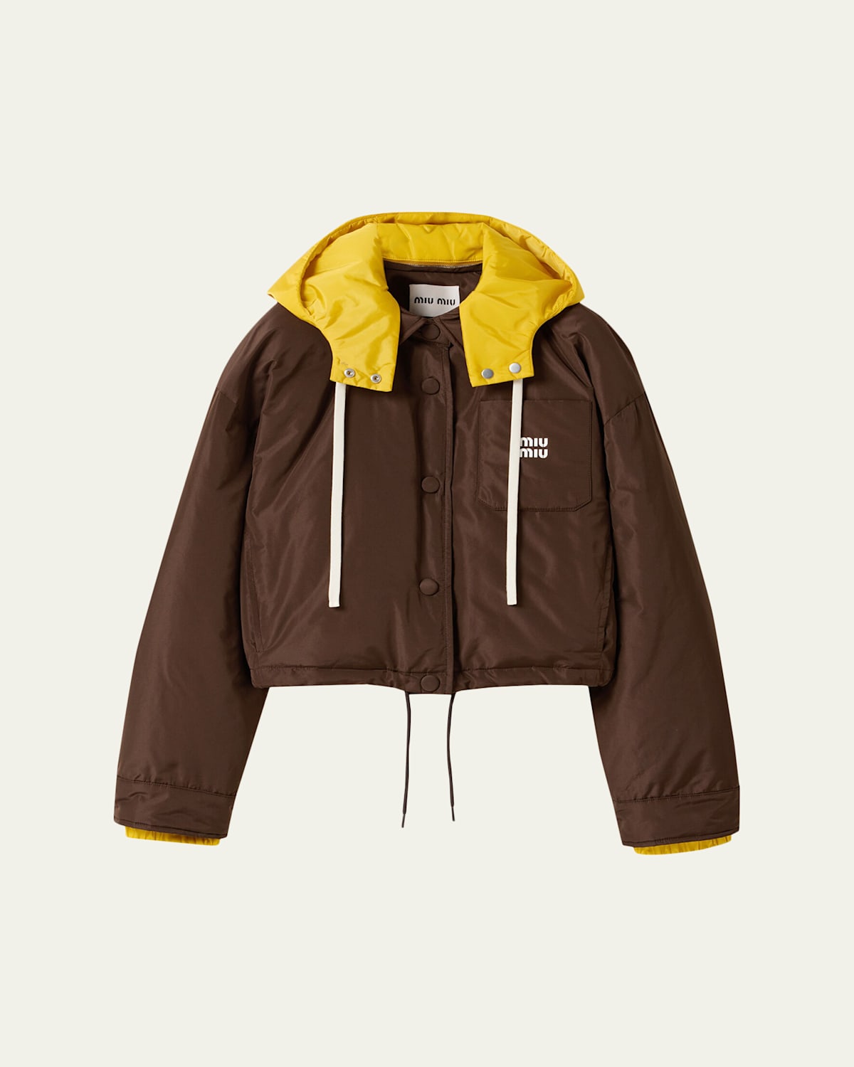 Miu Miu Padded Crop Jacket With Detachable Hood In Brown