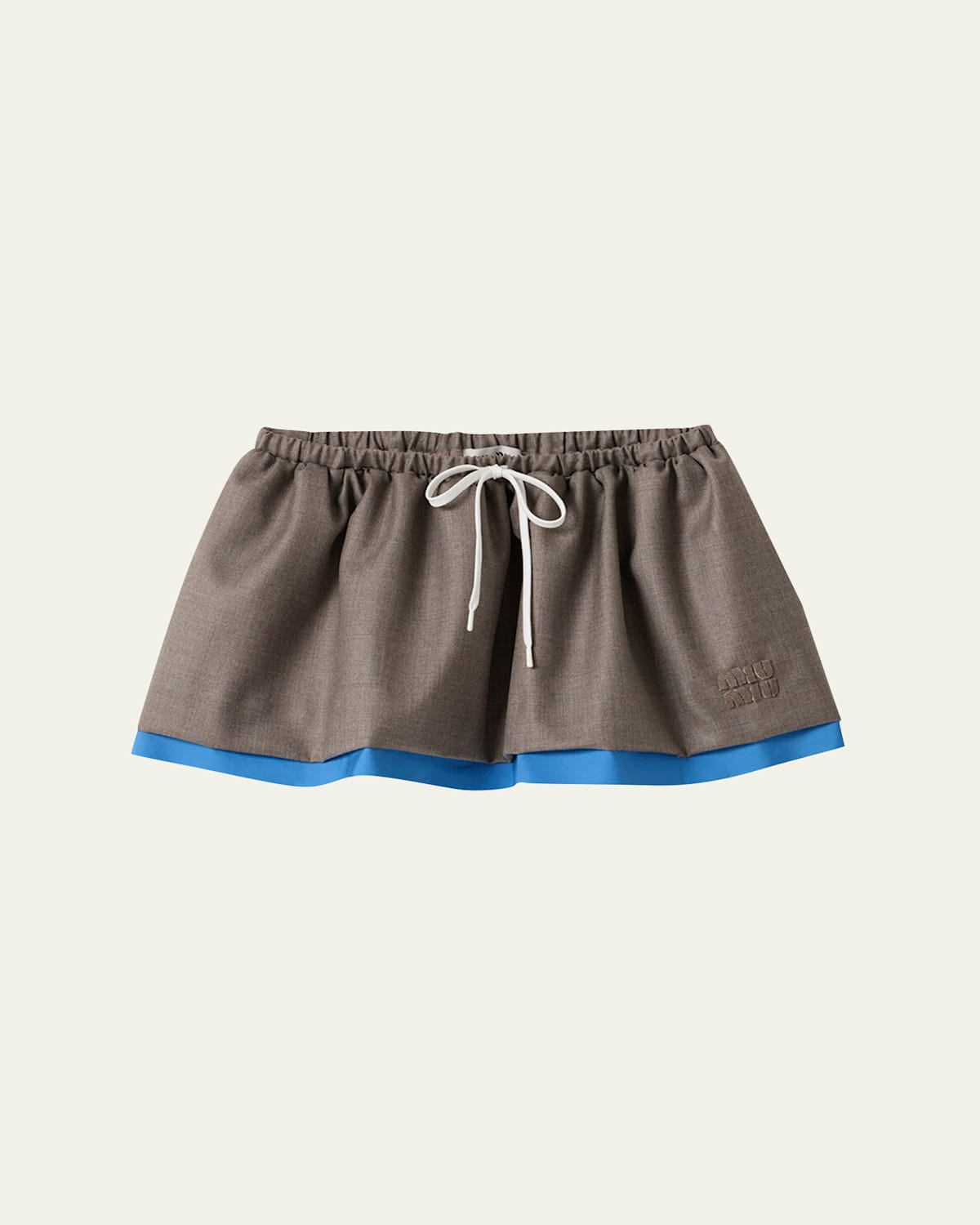 Miu Miu Gabardine & Poplin Drawstring Mini Skirt In Gray
