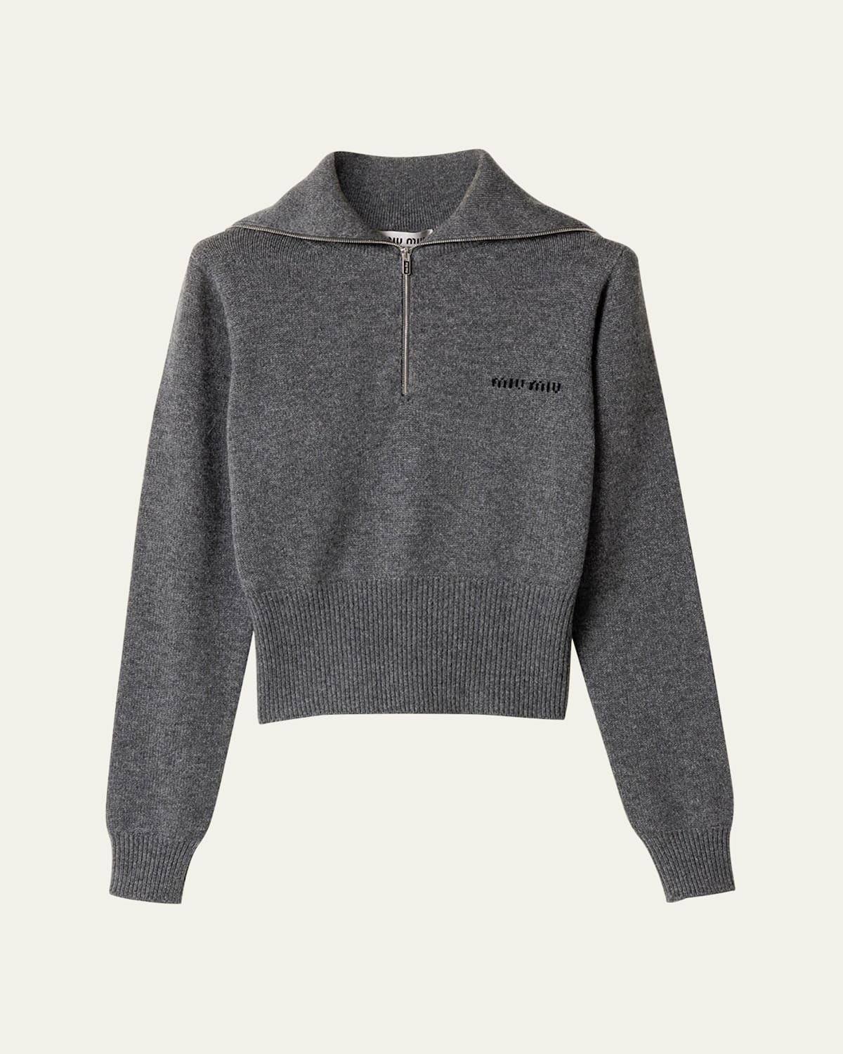 Miu Miu Quarter-zip Cashmere Crop Sweater In Gray