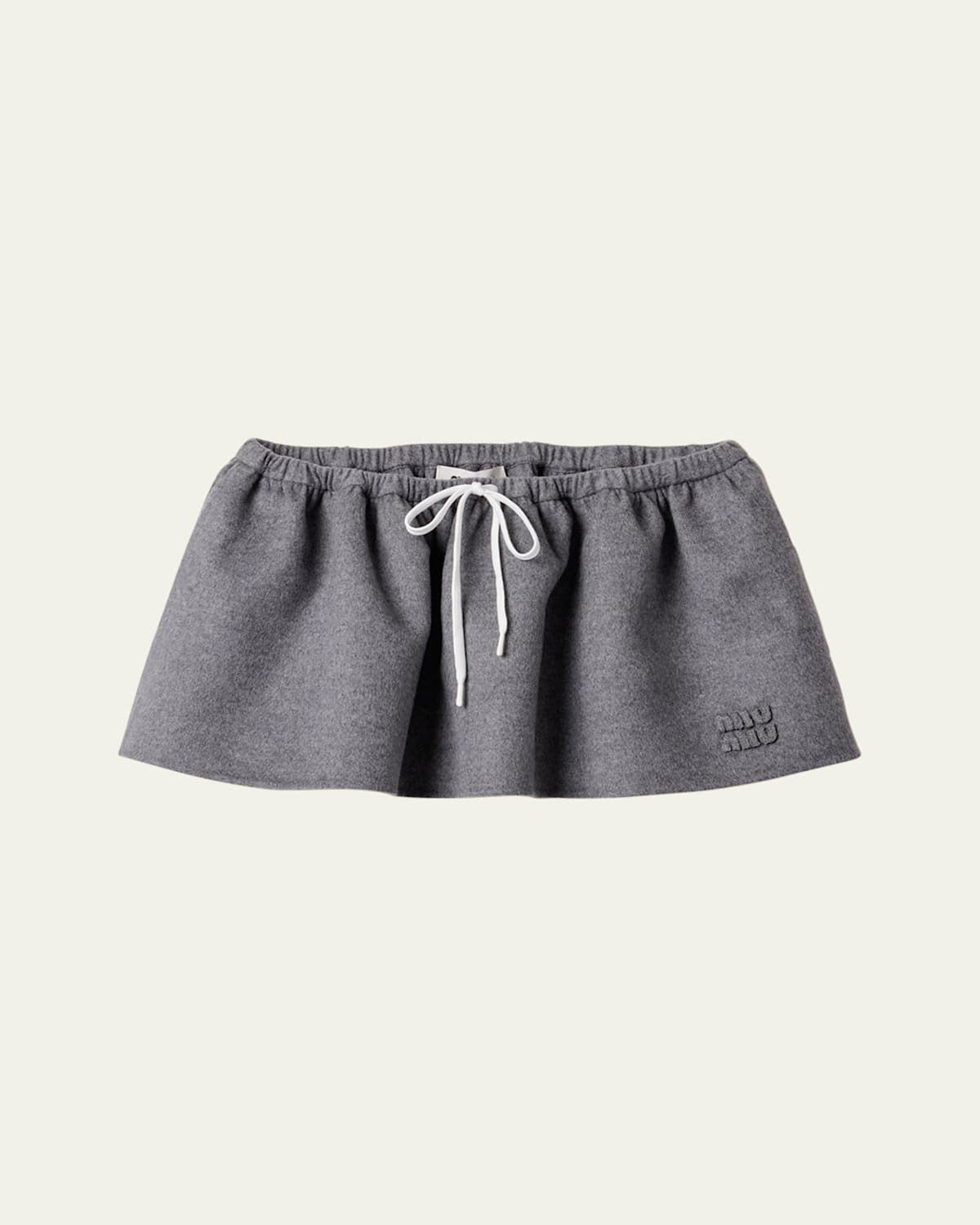Miu Miu Drawstring Cashmere-wool Mini Skirt In Gray