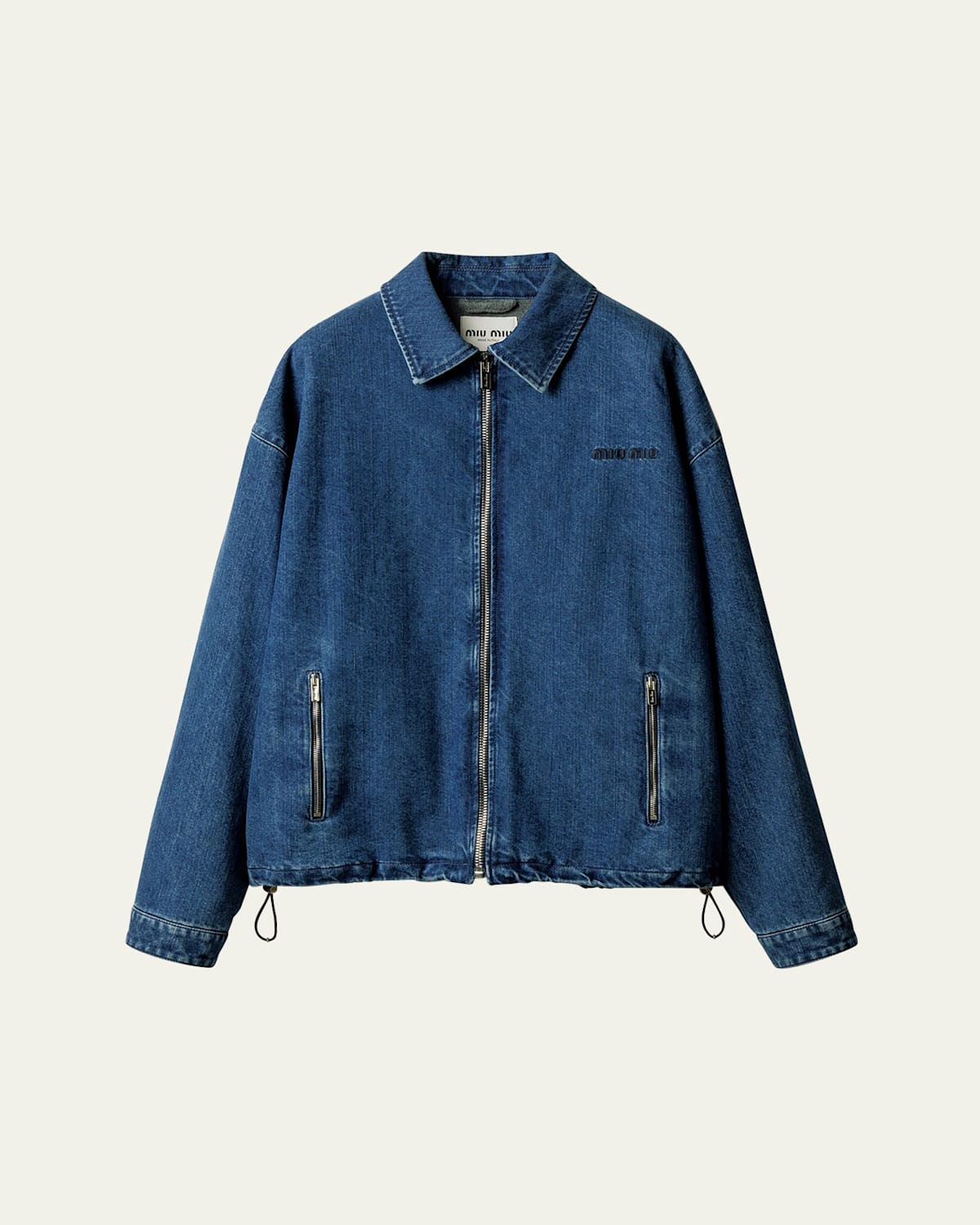 Miu Miu Logo-embroidered Denim Jacket In Blue