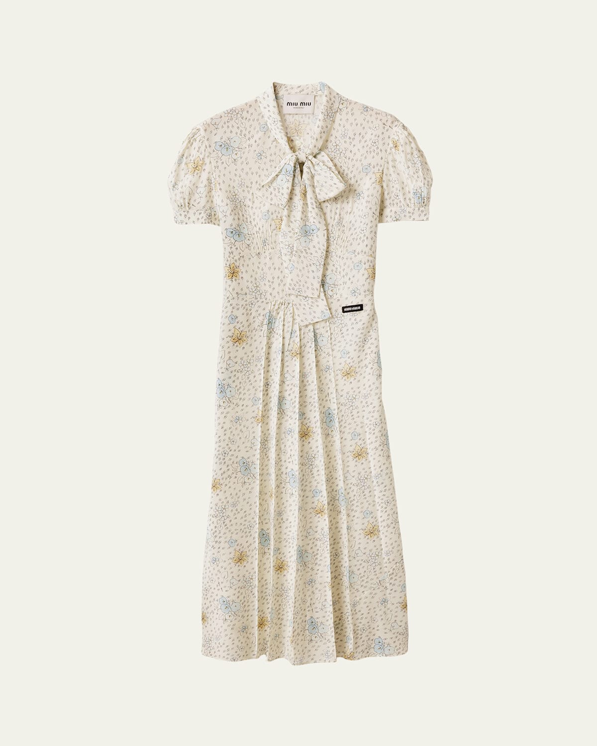 Floral Neck-Tie Short-Sleeve Midi Dress