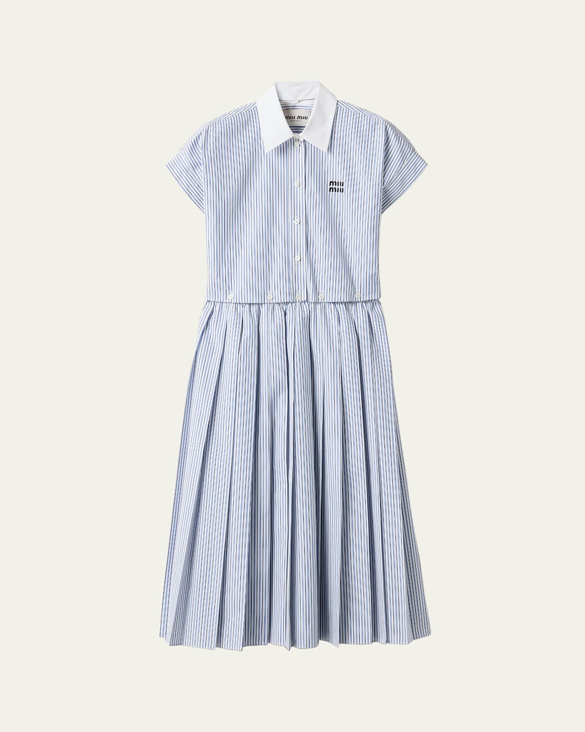 Striped Short-Sleeve Midi Shirtdress