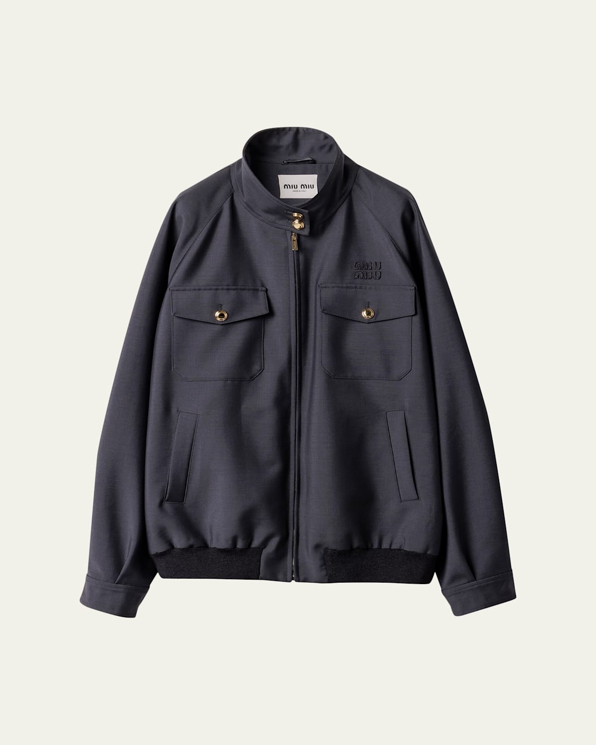 Miu Miu Embroidered Logo Ribbed-knit Jacket In Black
