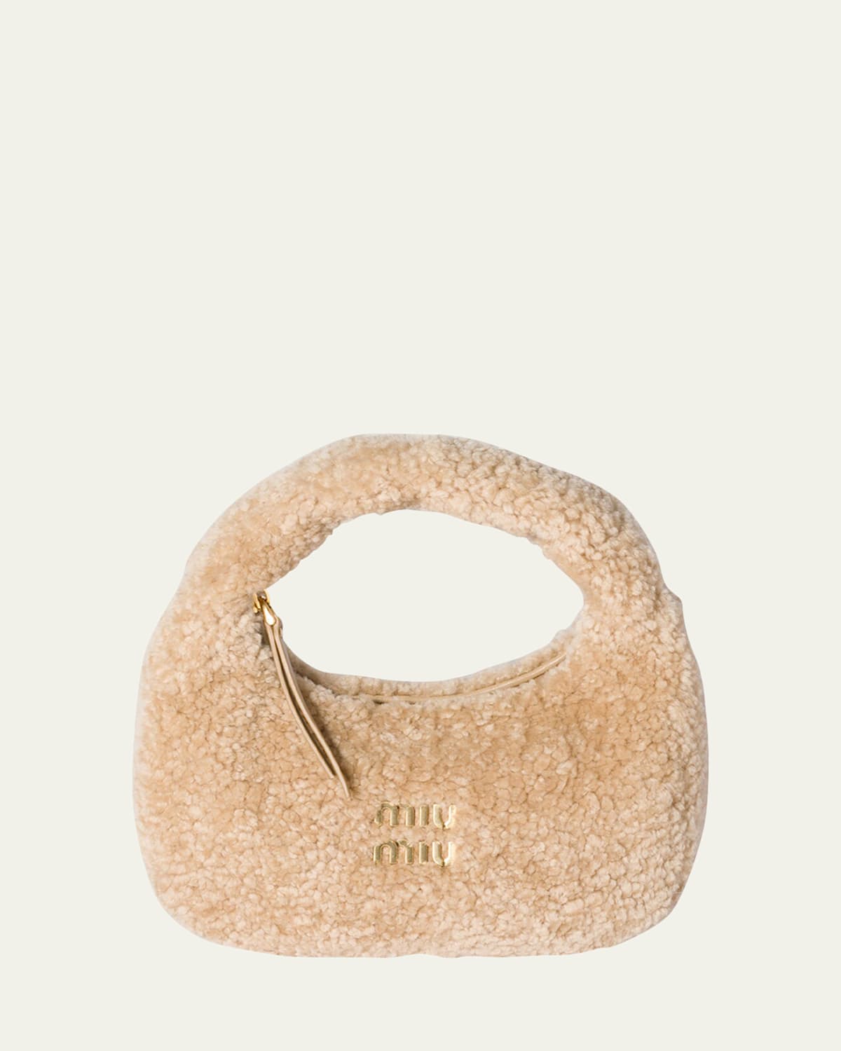 Miu Miu Wander Curly Shearling Top-handle Bag In Neutral