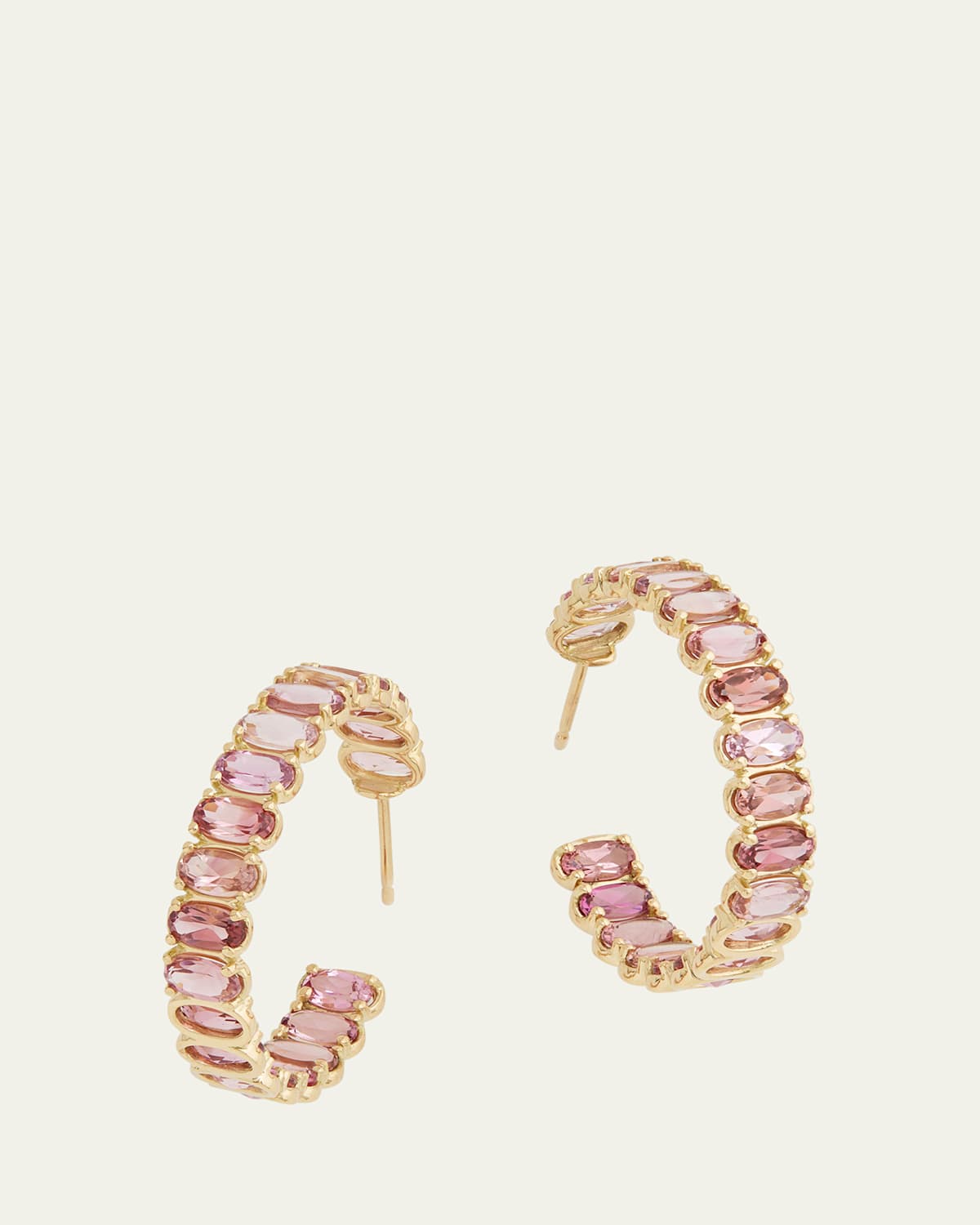 18K Yellow Gold Hoop Earrings with Oval Shaped Pink Tourmaline
