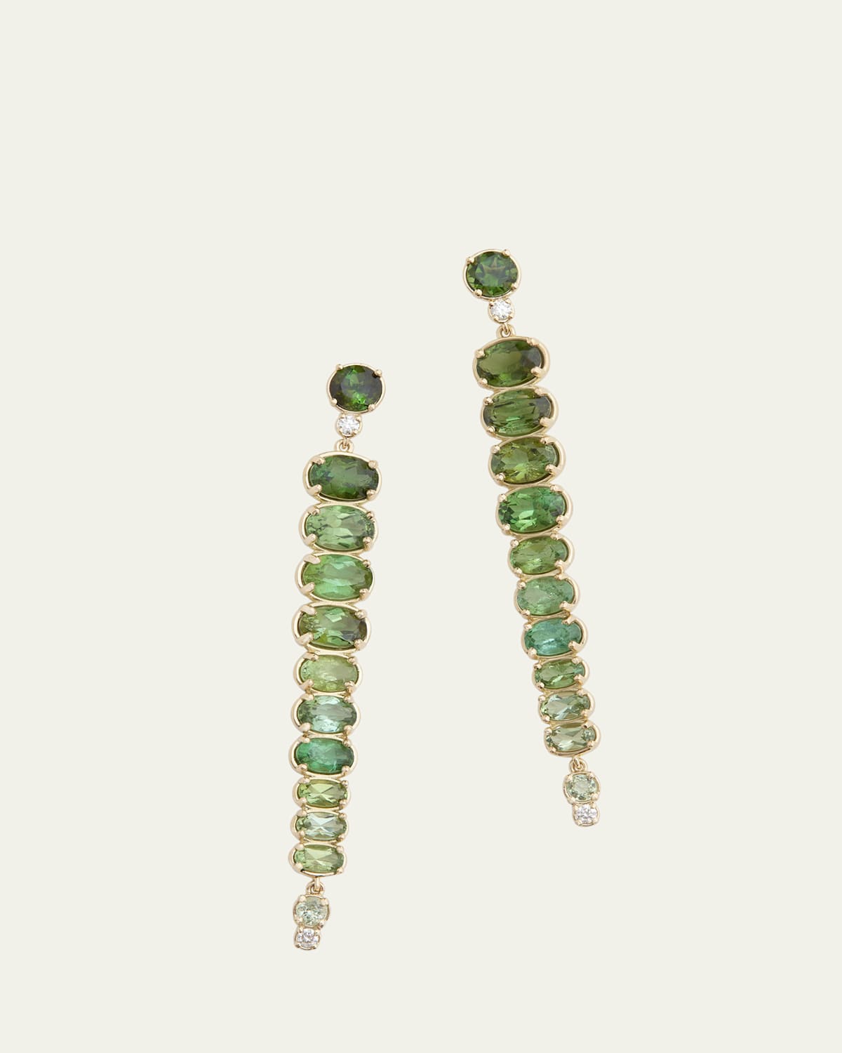 18K Yellow Gold Ombre Oval Drop Earrings with Green Tourmaline and Diamonds