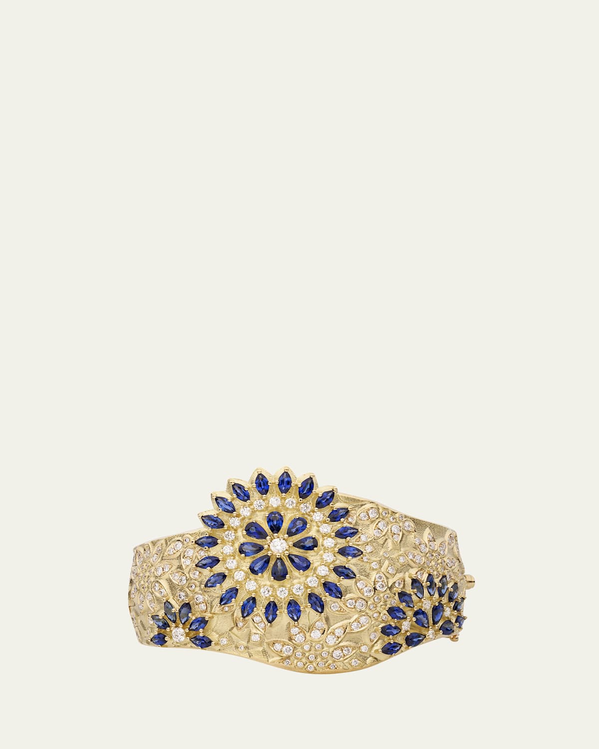 Applique Bombay Cuff in 18K Yellow Gold with Blue Sapphires and White Diamonds