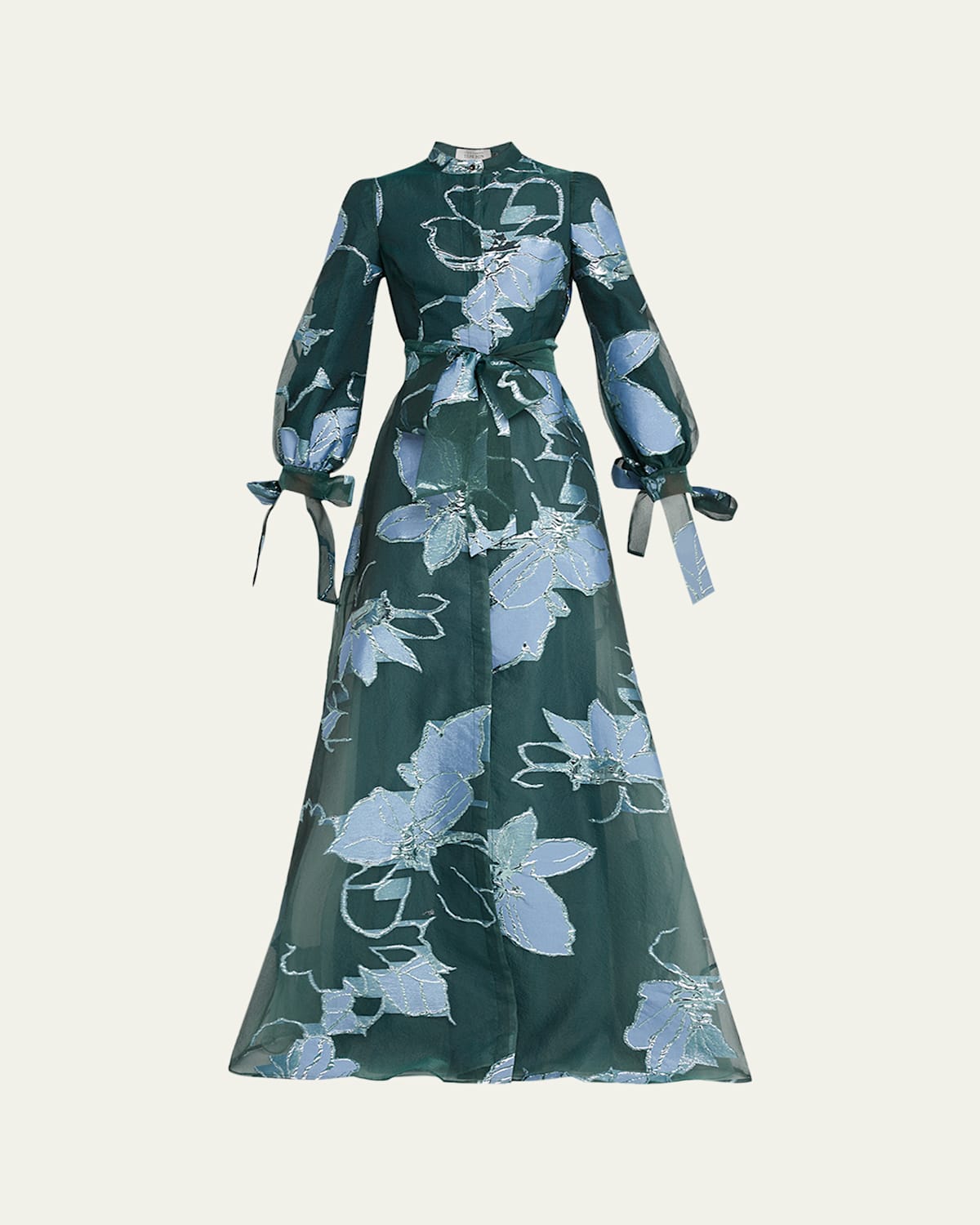 Rickie Freeman For Teri Jon Floral Metallic Jacquard Shirt Gown In Multi