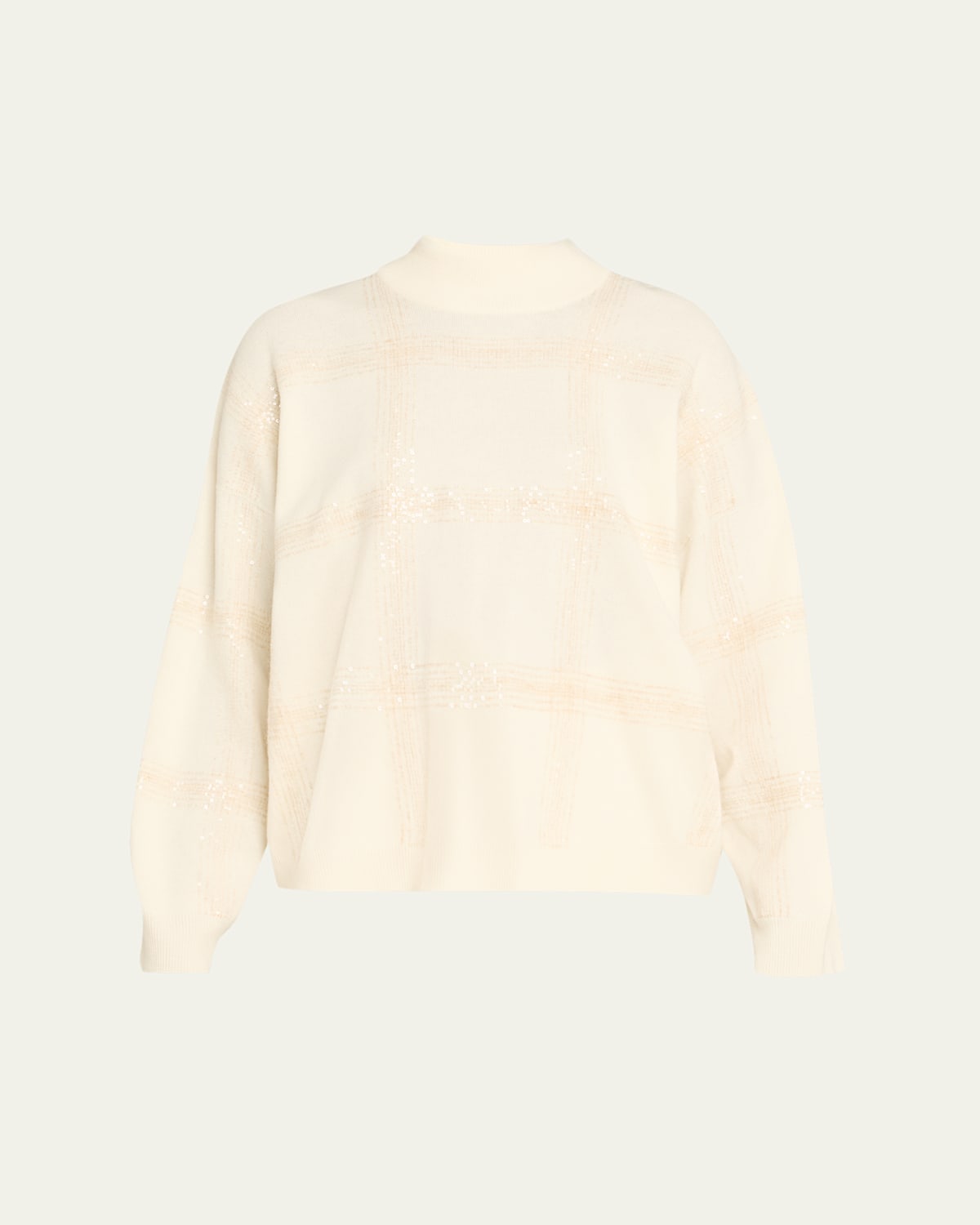 Brunello Cucinelli Prince Of Wales Pailette Wool-cashmere Sweater In White