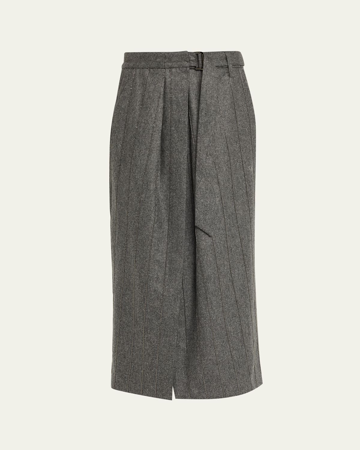 Brunello Cucinelli Monili Pinstripe Wool Flannel Wrap Midi Skirt In Gray