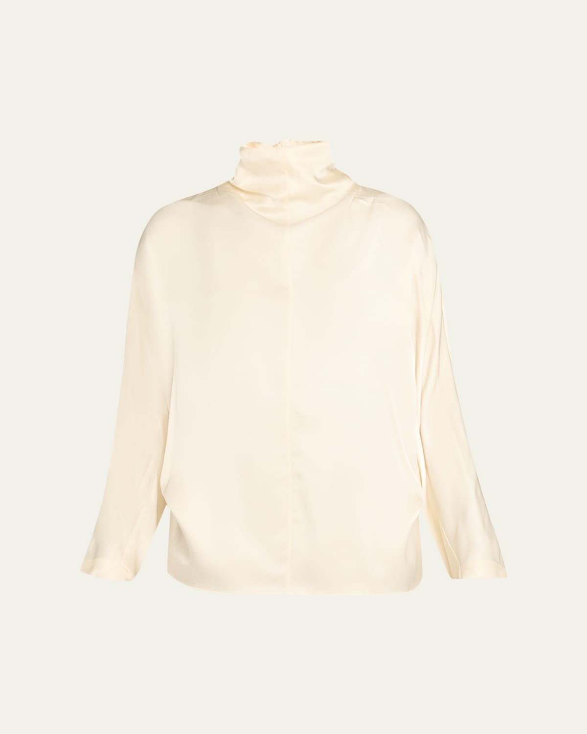 Brunello Cucinelli Turtleneck Fluid Silk Long-sleeve Blouse In White