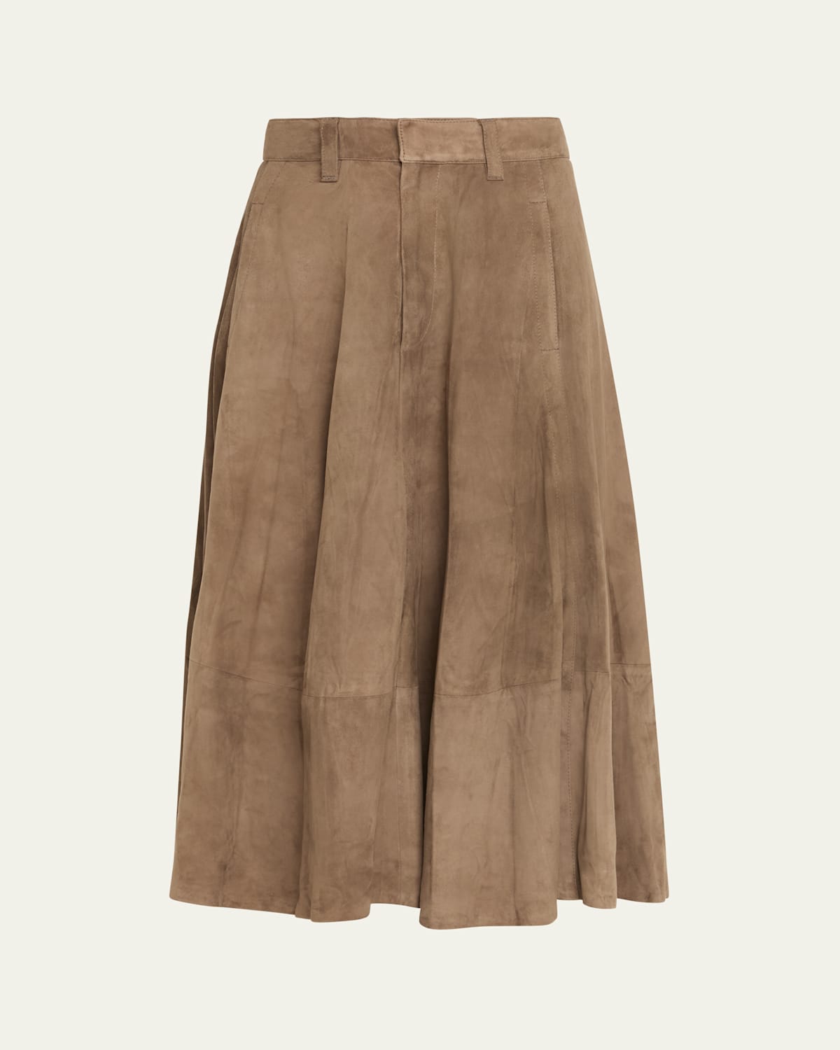 Brunello Cucinelli Suede Midi Circle Skirt In Brown