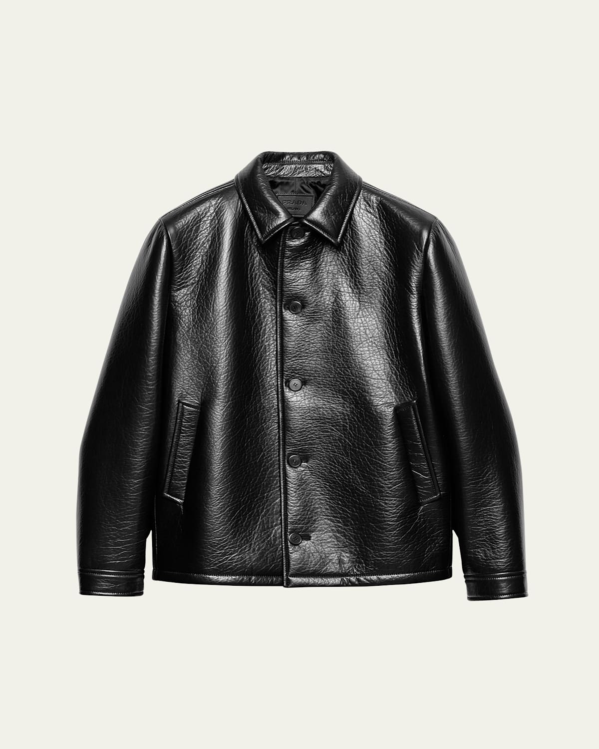 Prada Textured Leather Caban Style Jacket In Black