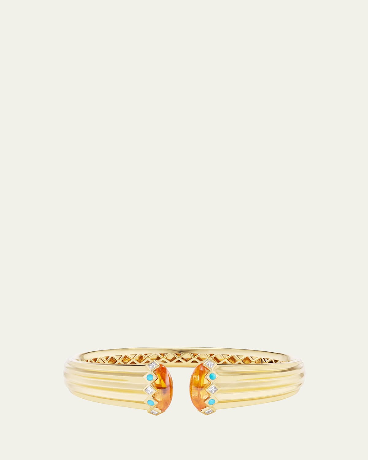 One of a Kind Intention Cuff with Mandarin Garnet, Turquoise and Diamonds