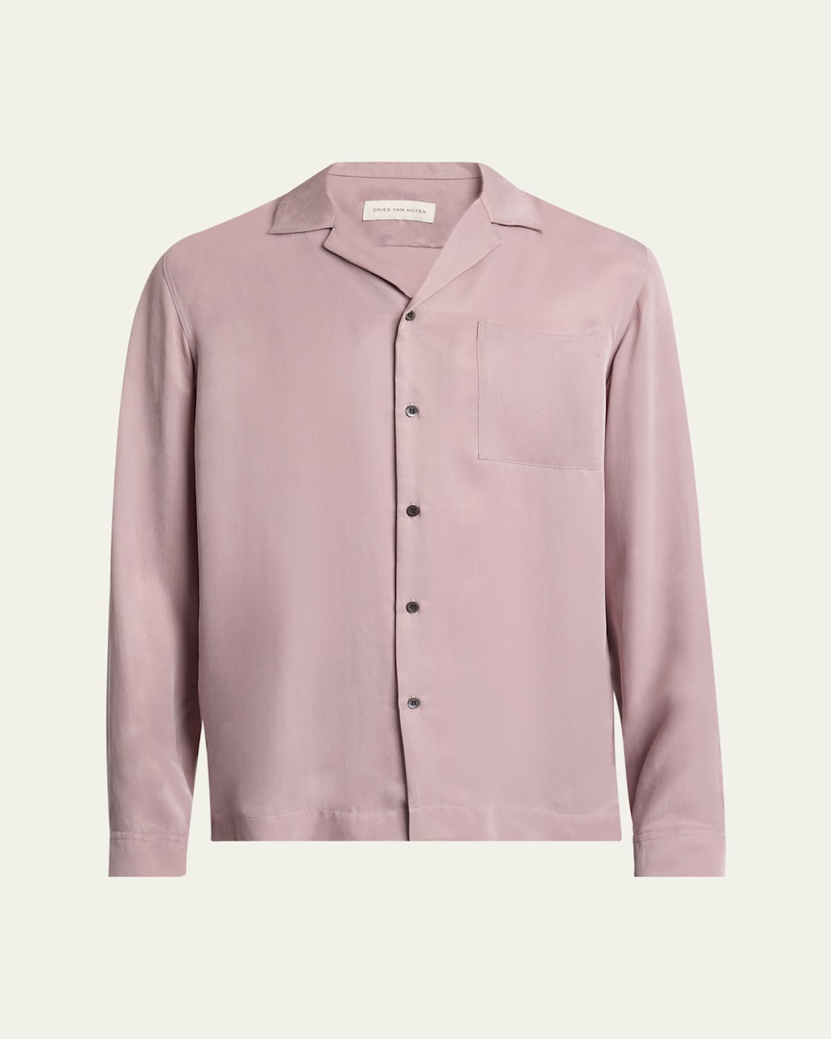 Dries Van Noten Men's Washed Cupro Notch-collar Sport Shirt In Pink