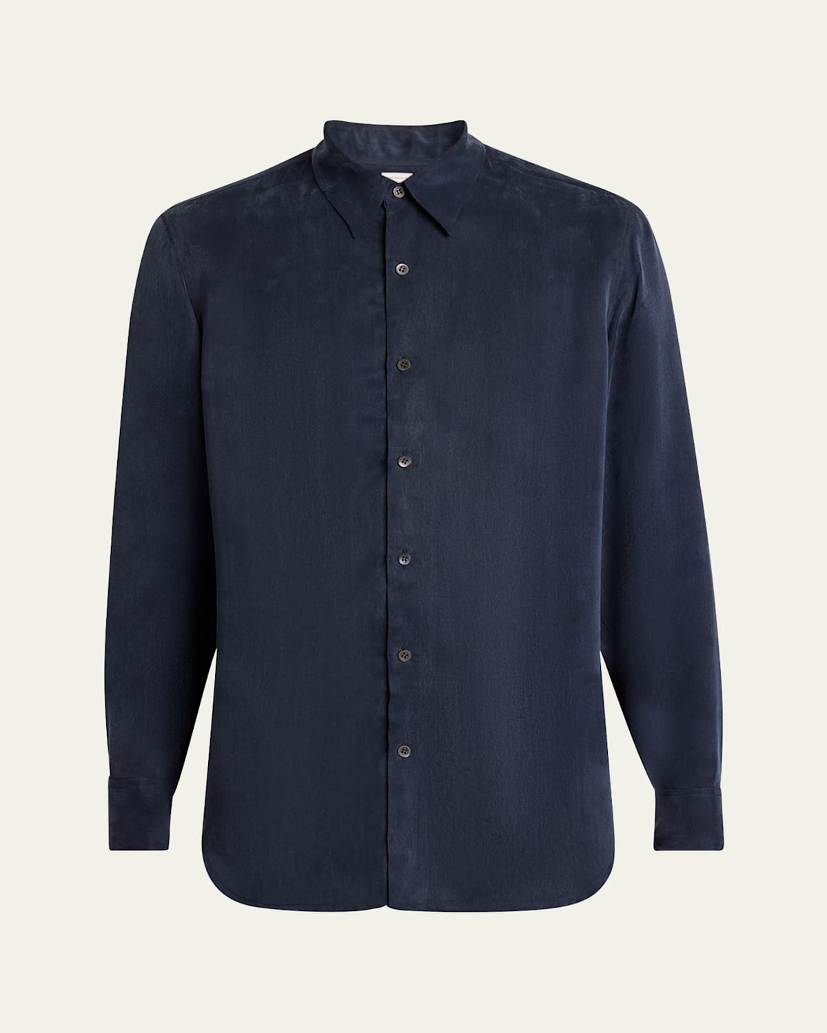 Dries Van Noten Men's Washed Cupro Point Collar Button-down Shirt In Blue