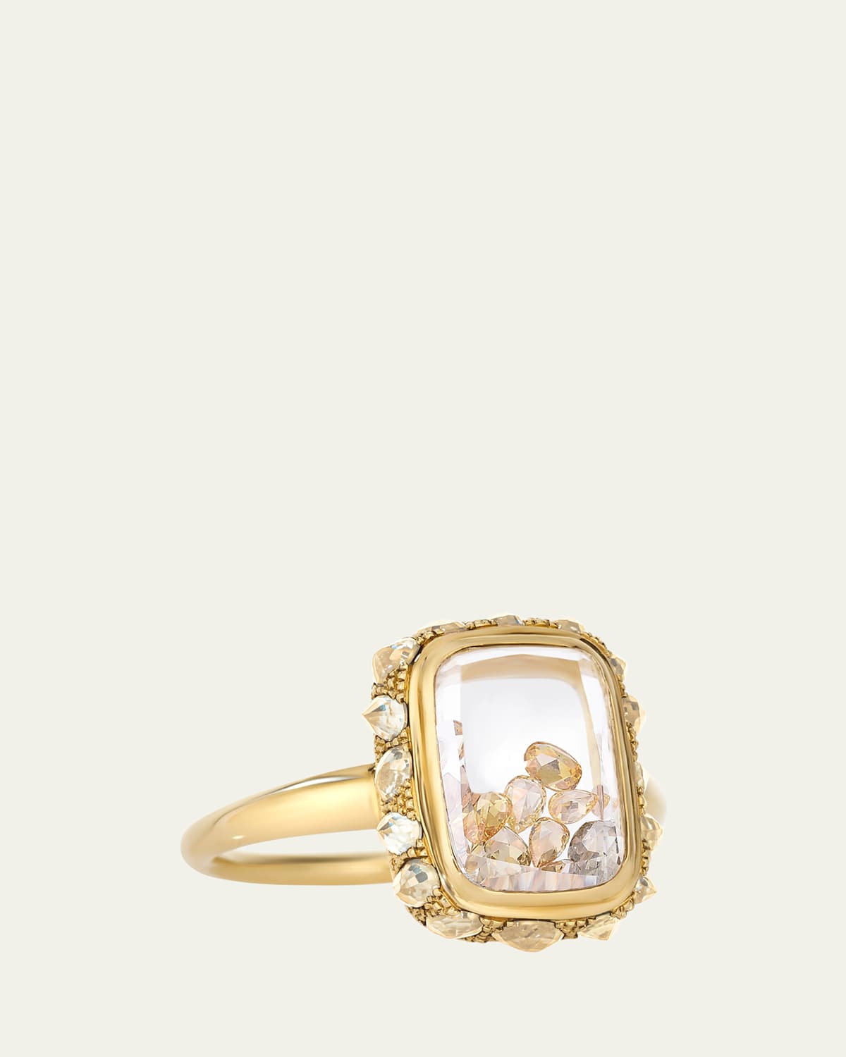 18K Yellow Gold Petite Yellow Rose-Cut Diamond Ring with Kaleidoscope Shaker
