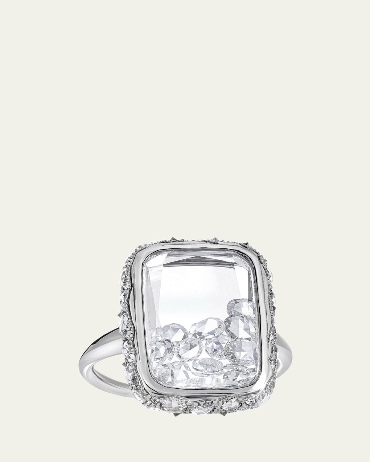 18K White Gold Rose-Cut Diamond Ring with Kaleidoscope Shaker