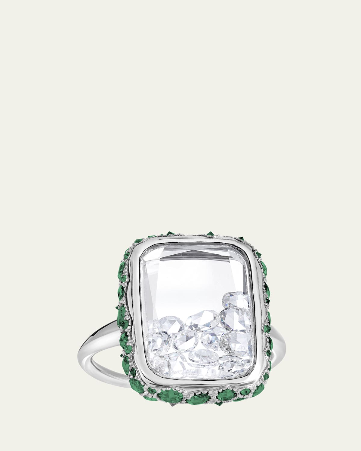 18K Diamond and Emerald Ring with Kaleidoscope Shaker