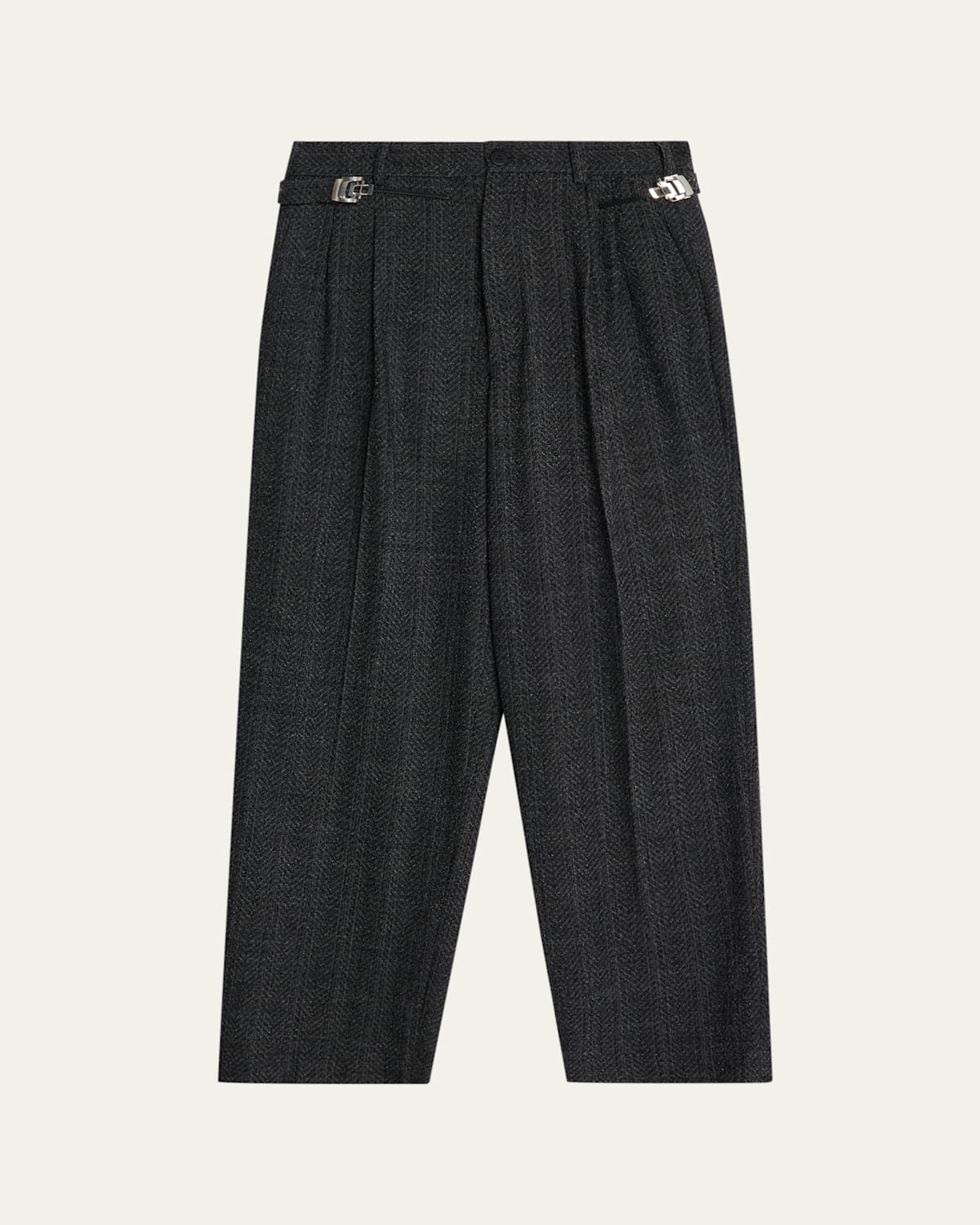 Magliano Men's Regolatore Relaxed Wool Herringbone Pleated Pants In Black