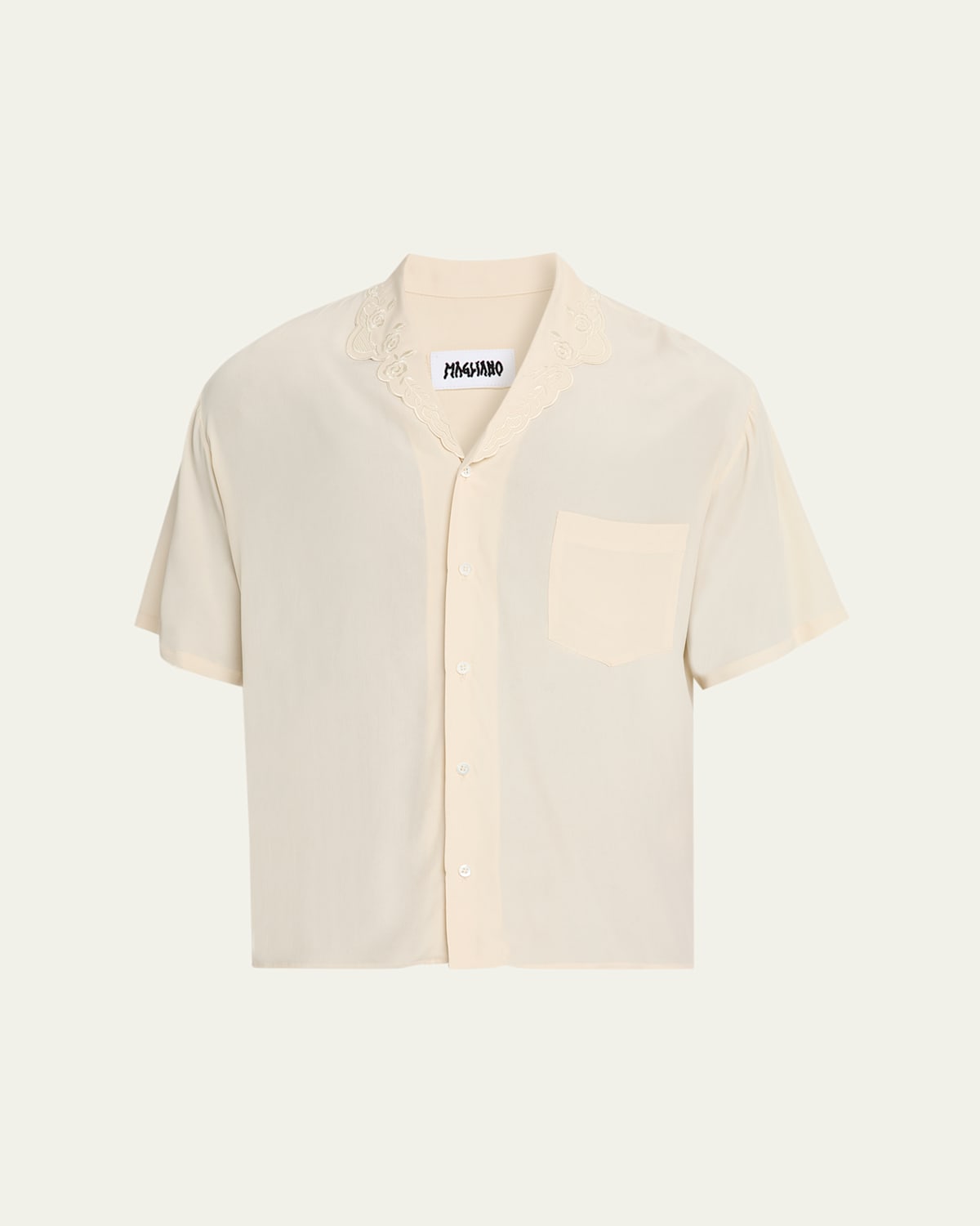 Magliano Men's Dickinson Lace-collar Short-sleeve Shirt In White